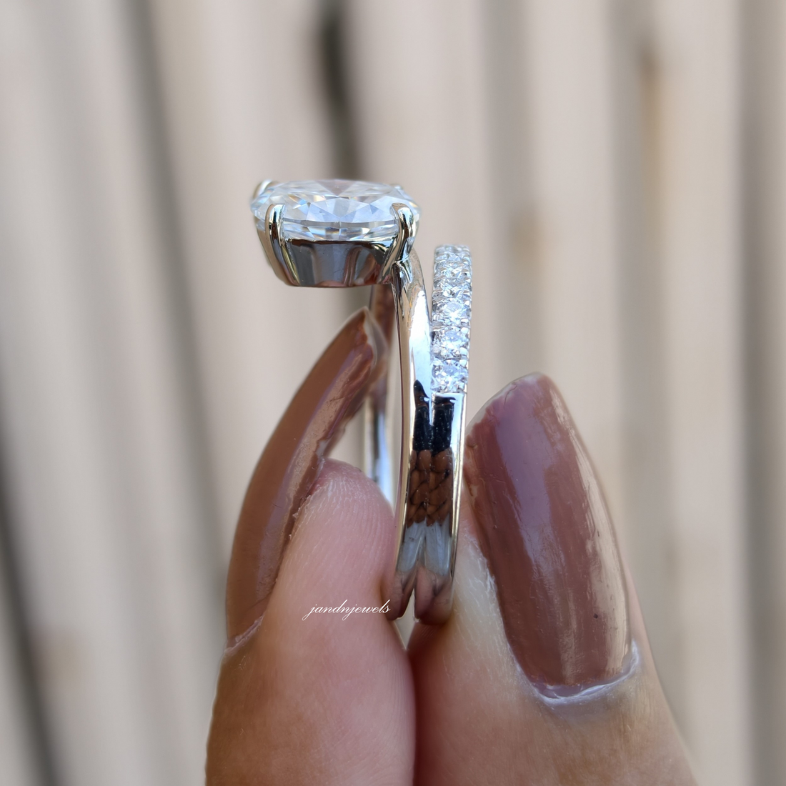 Toi et Moi Oval Pear Moissanite Ring, Two Stone Gold Engagement Ring, Minimal Pave Band Bridal