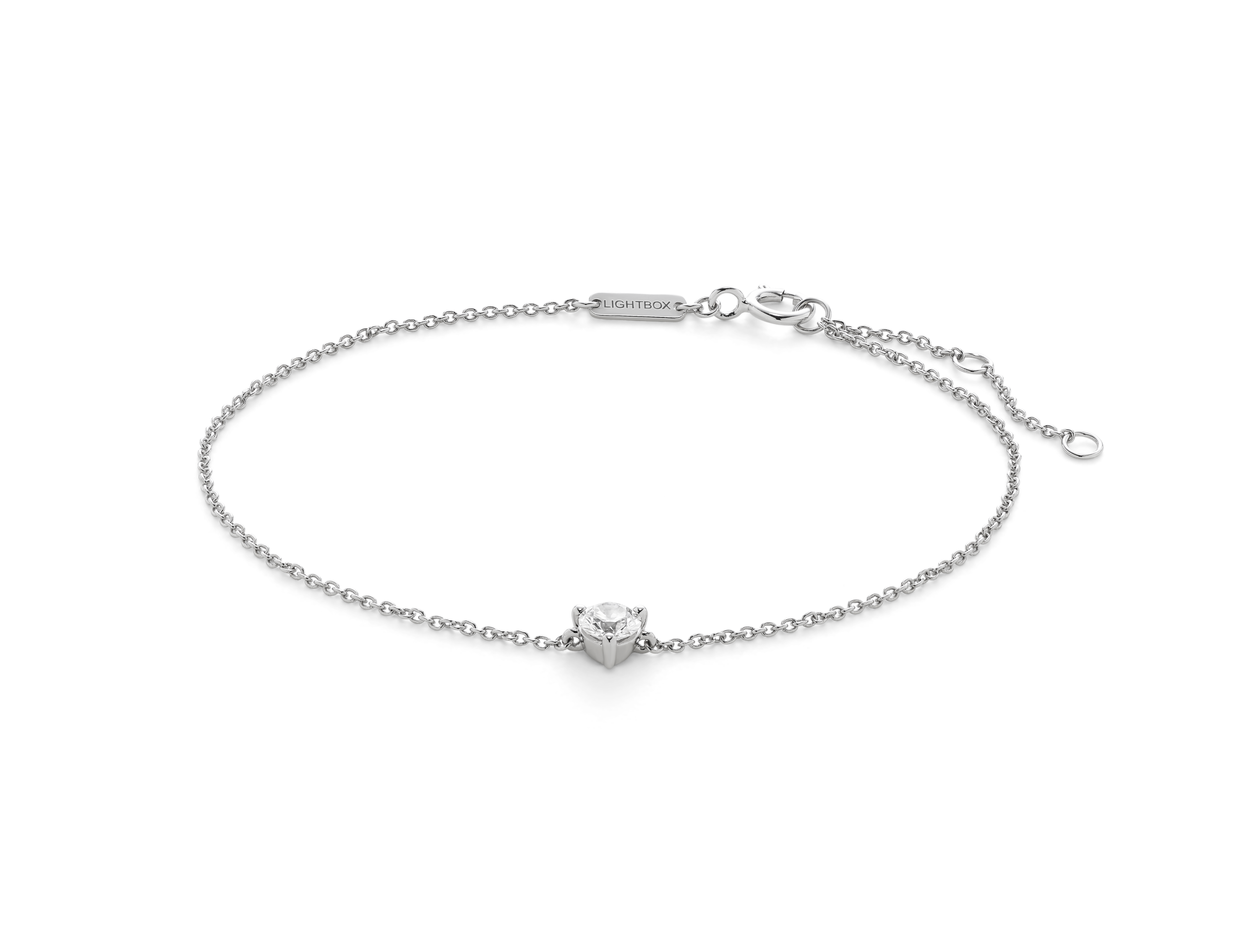 Front view of 0.25 carat round brilliant solitaire bracelet in 14k white gold
