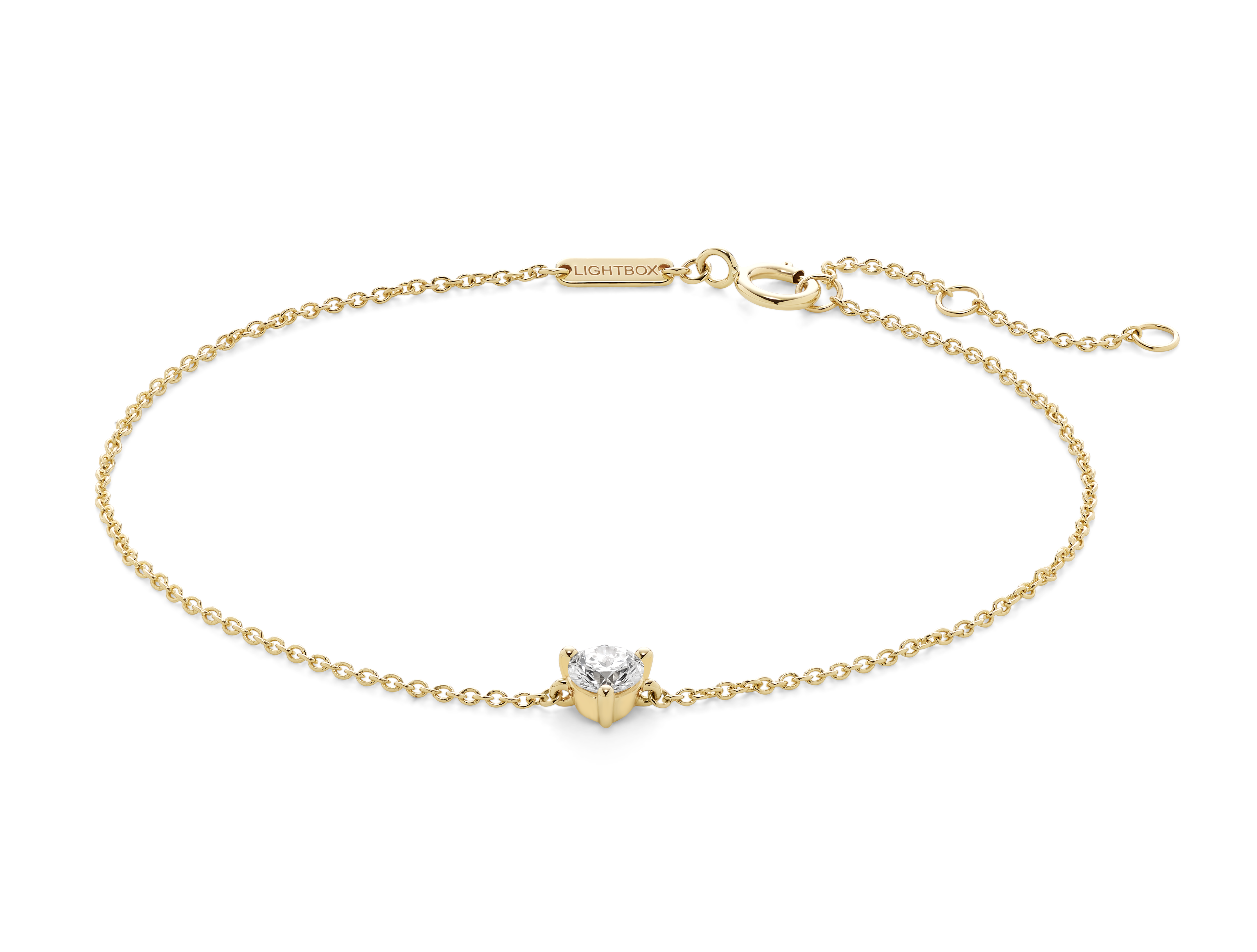 Front view of 0.25 carat round brilliant solitaire bracelet in 14k yellow gold