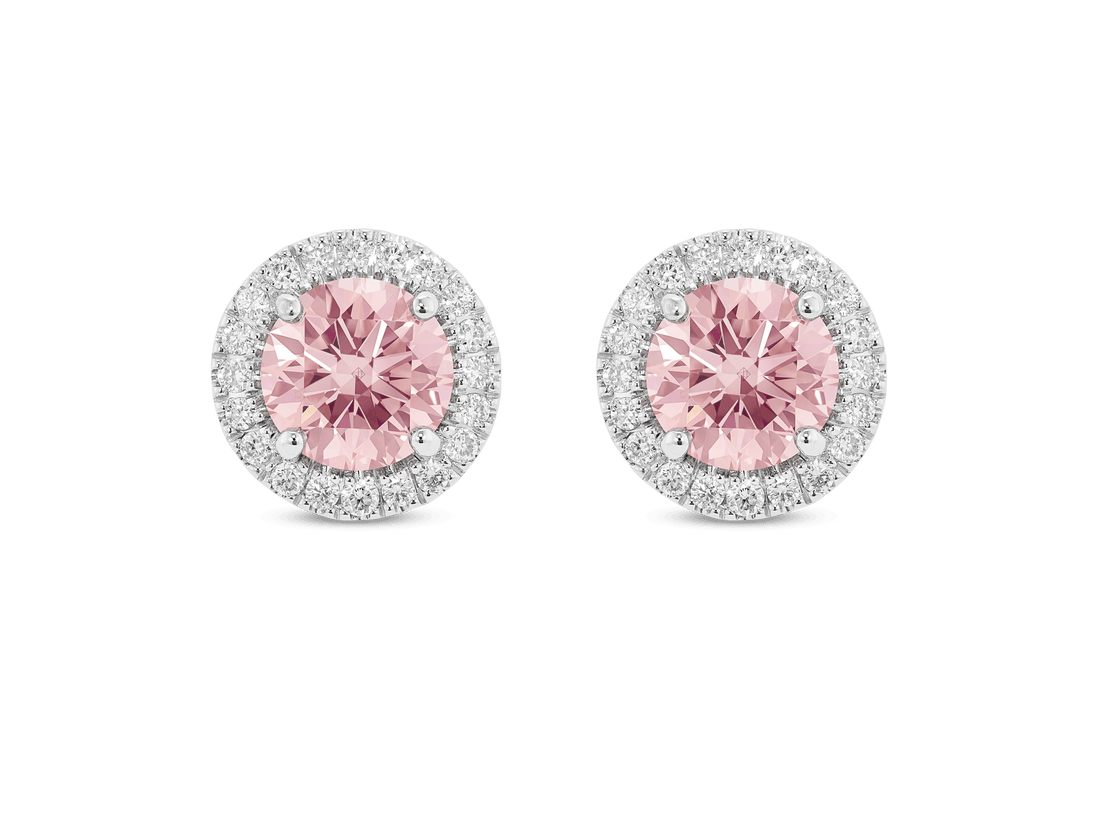 Lab-Grown Diamond 2ct. tw. Halo 14k Gold Earrings | Pink