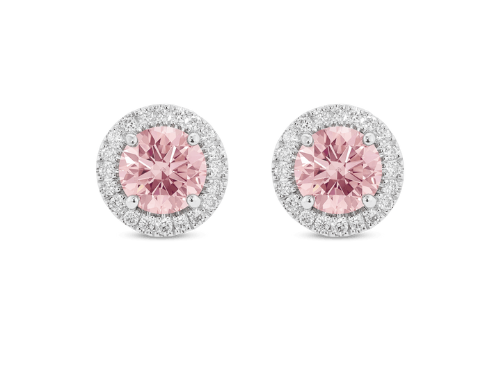 Lab-Grown Diamond 2ct. tw. Halo 14k Gold Earrings | Pink
