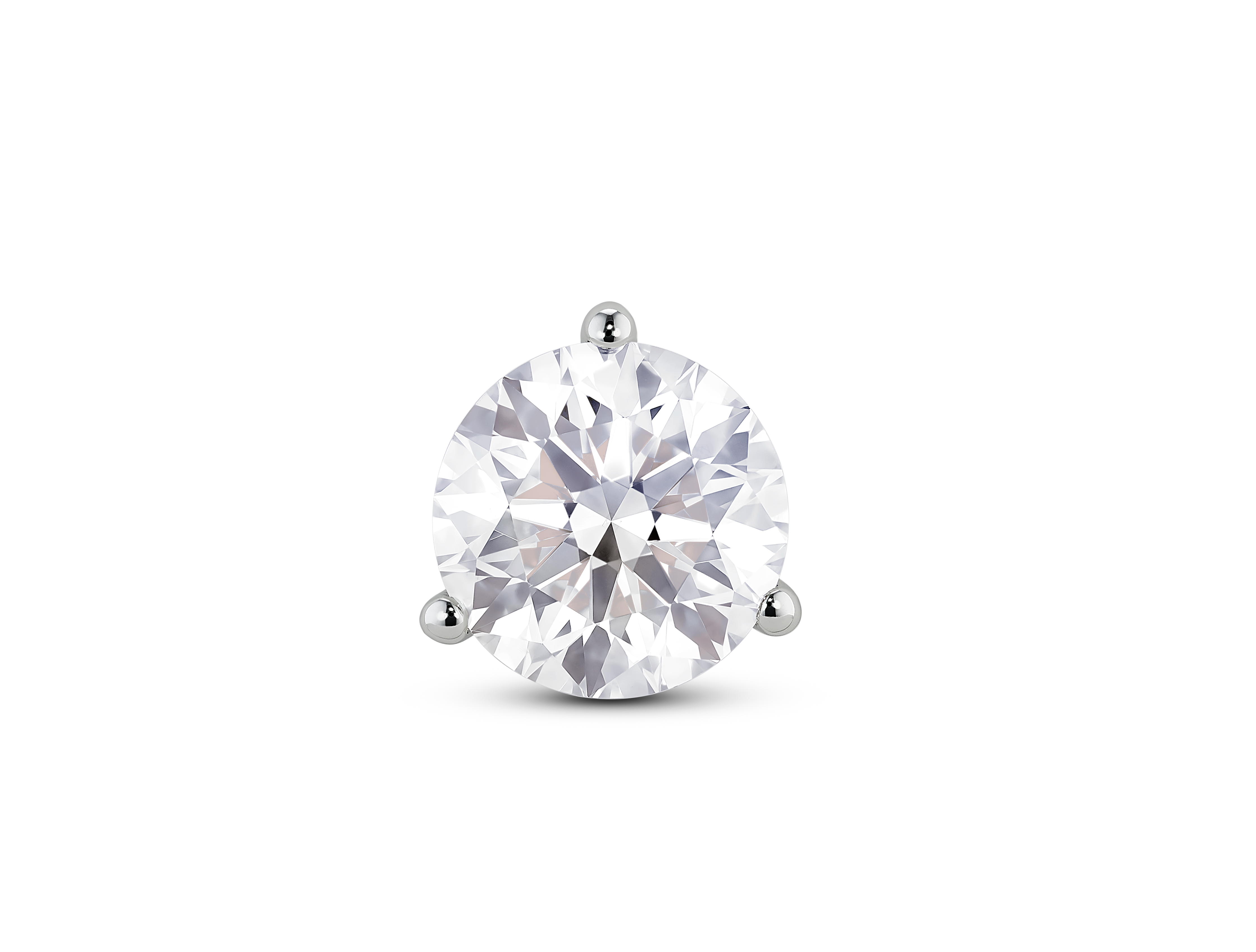 Front view of 1 3/4 carat total weight round brilliant solitaire single stud in 14k white gold