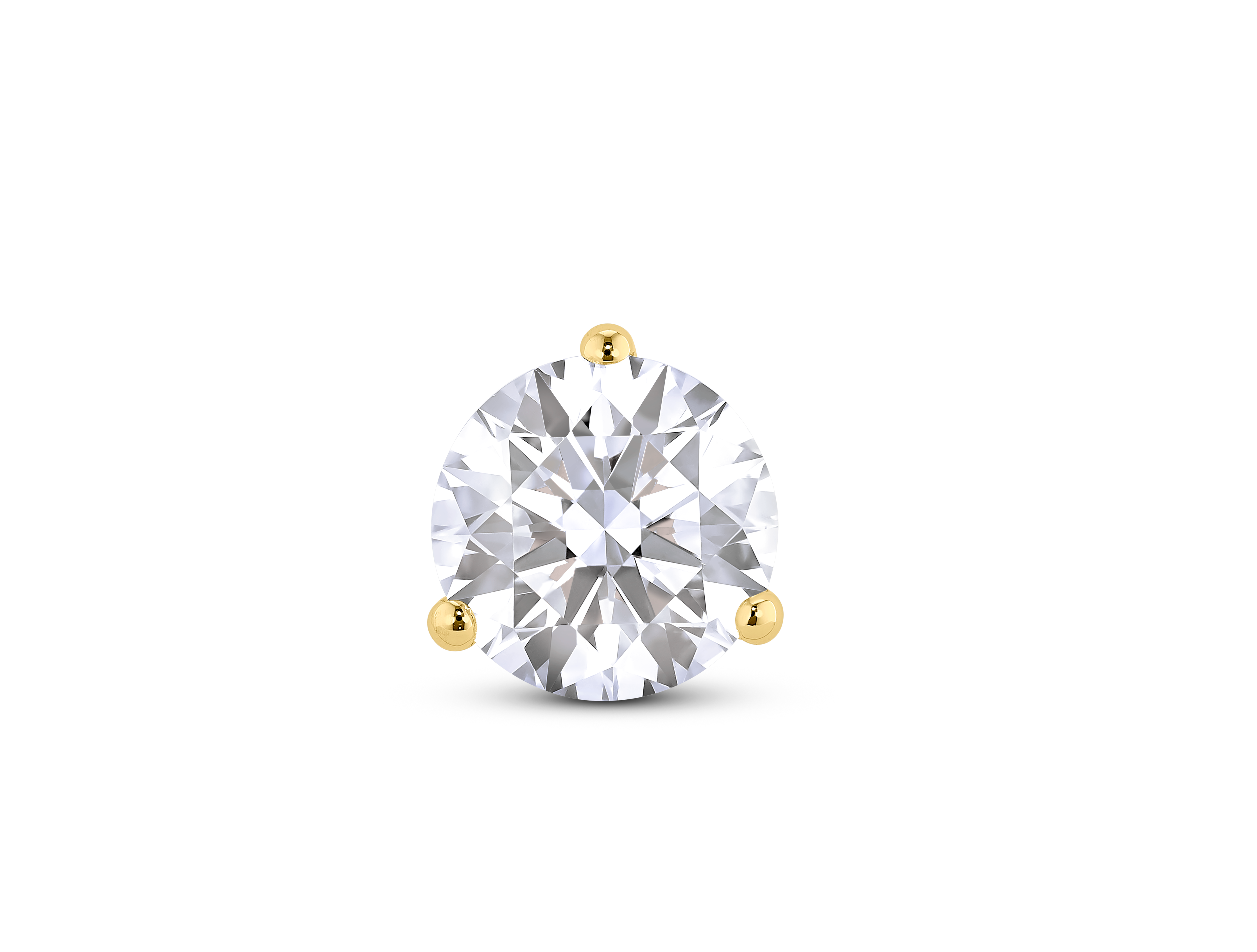 Front view of 1 1/2 carat total weight round brilliant solitaire single stud in 14k yellow gold