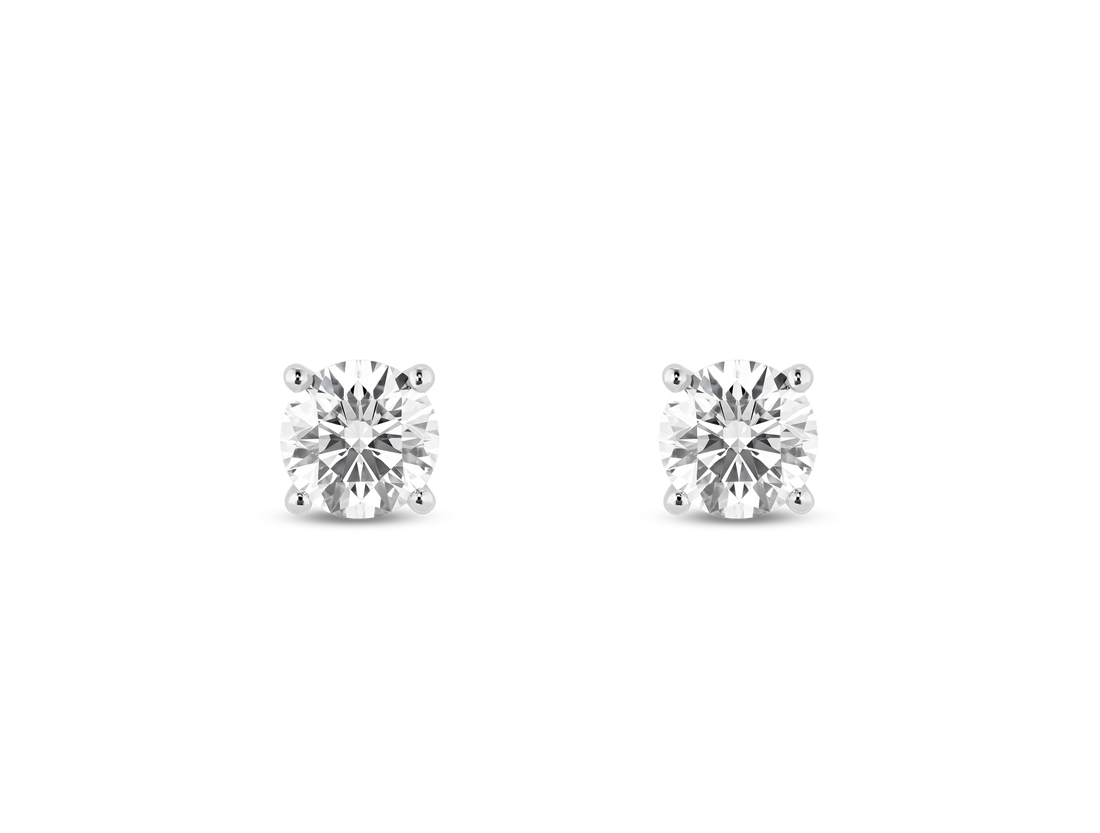 Front view of 1 carat total weight Lightbox Finest round brilliant solitaire studs