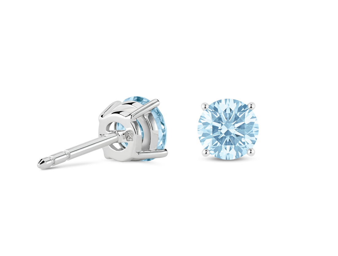 Finest Lab-Grown Diamond 2ct. tw. Round Brilliant Solitaire Studs | Blue