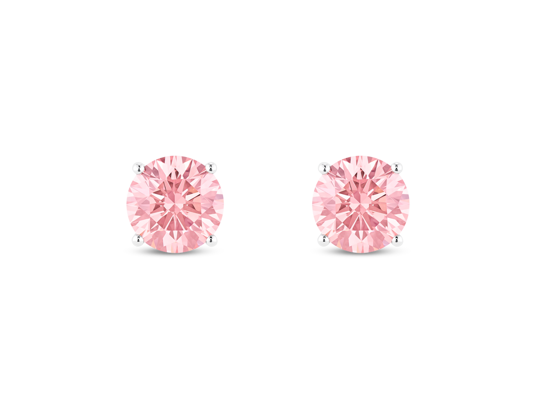 Finest Lab-Grown Diamond 2ct. tw. Round Brilliant Solitaire Studs | Pink
