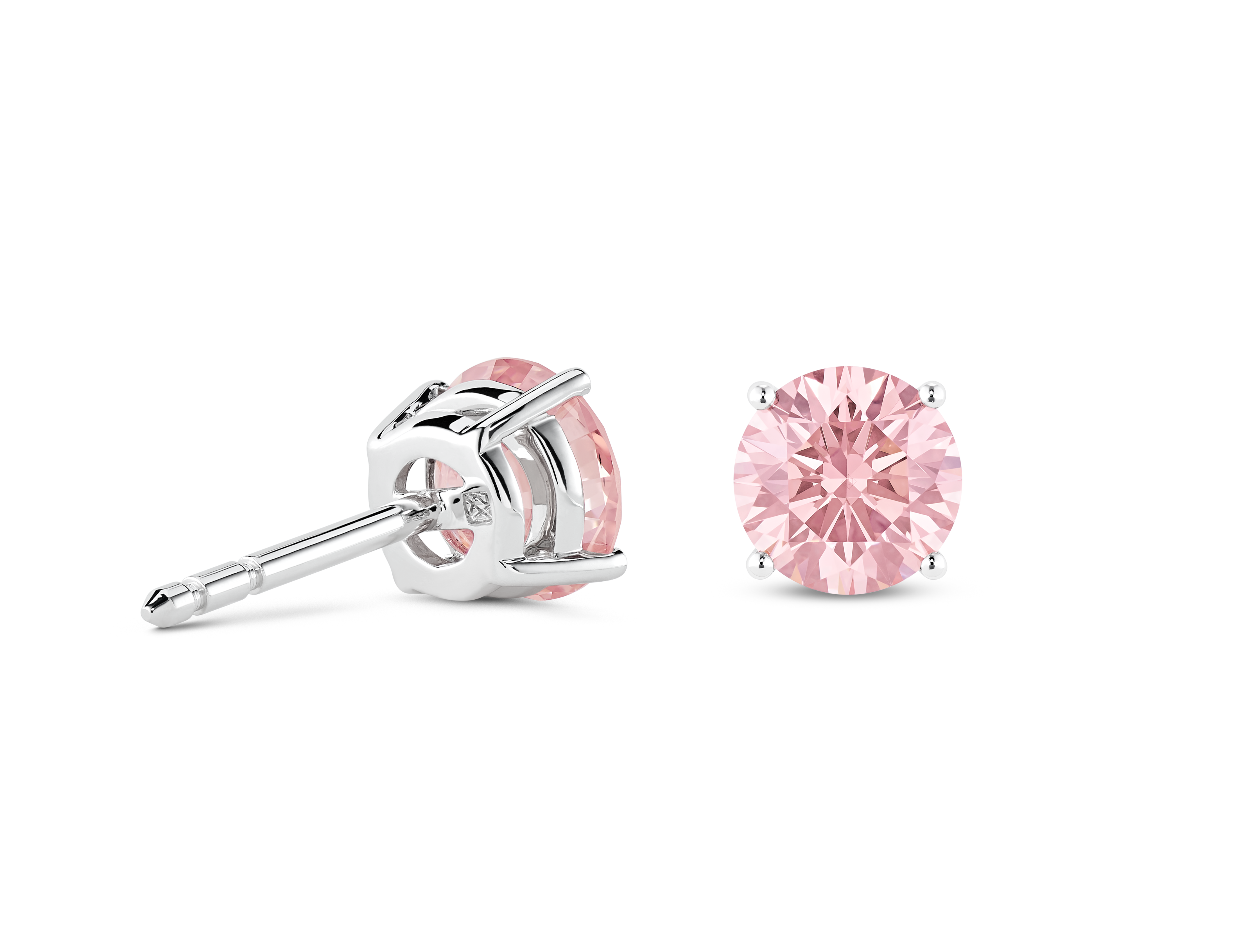 Finest Lab-Grown Diamond 2ct. tw. Round Brilliant Solitaire Studs | Pink