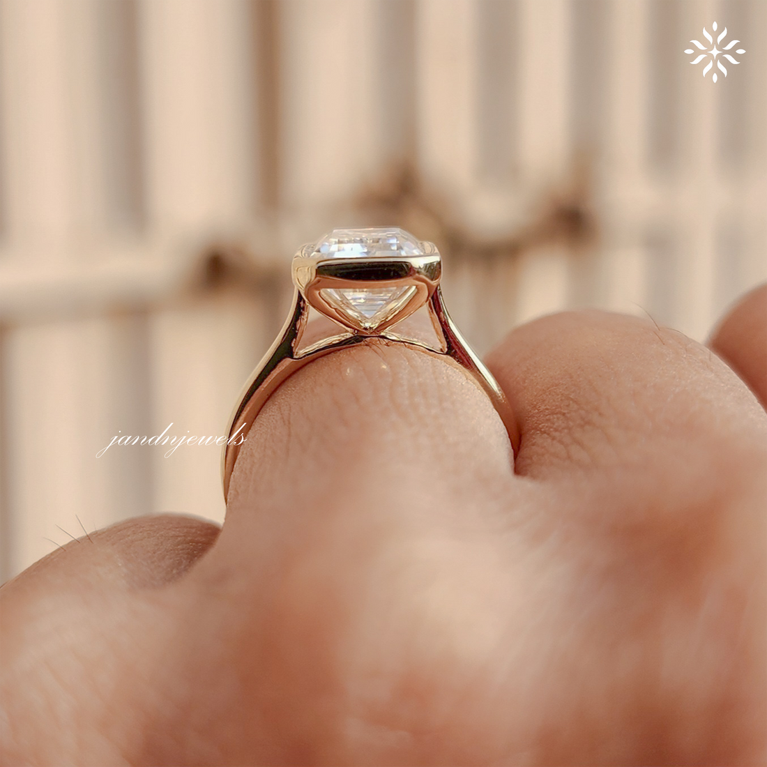 3 Carat Emerald Cut Lab Grown Diamond Engagement Ring | 14K Gold Bezel | IGI Certified