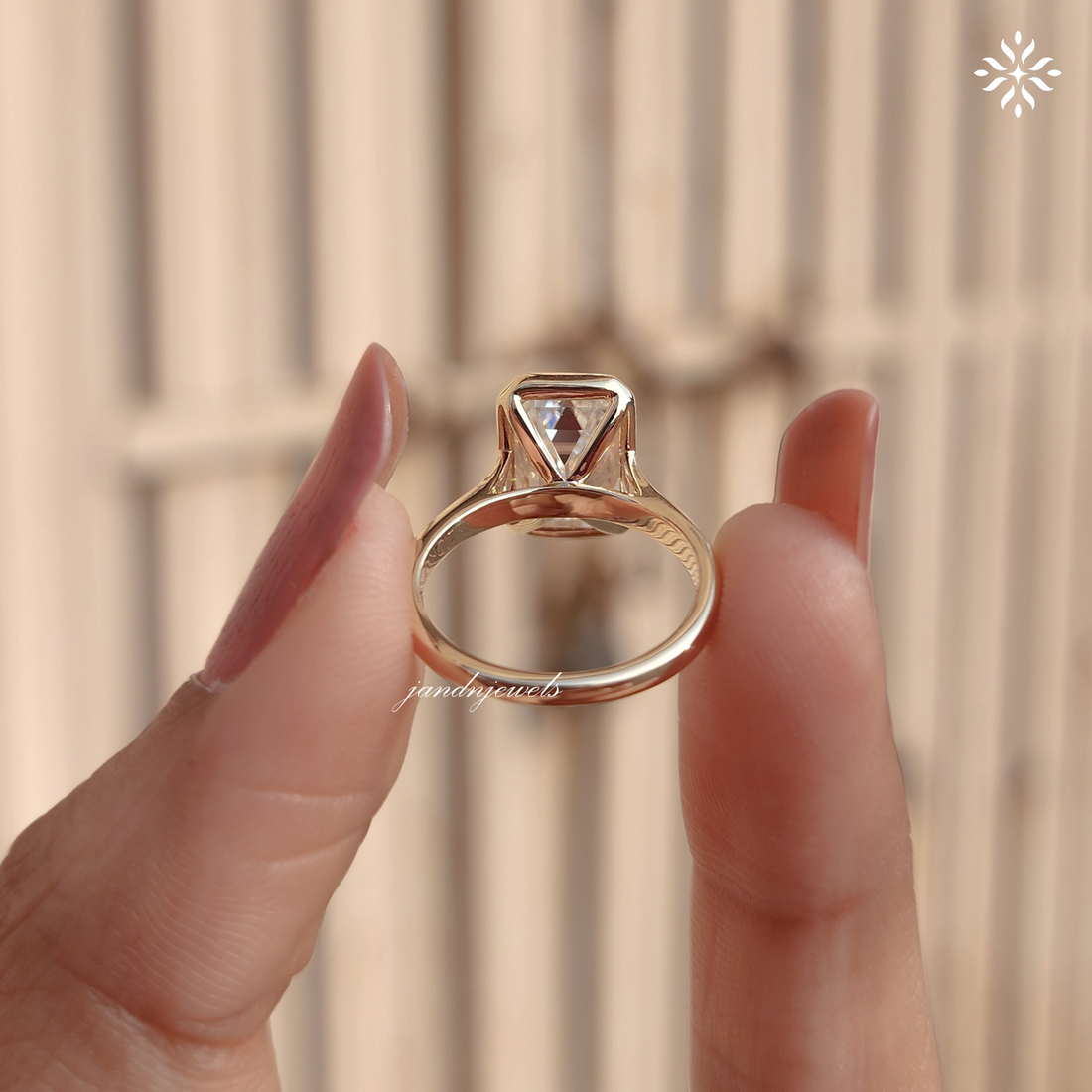 3 Carat Emerald Cut Lab Grown Diamond Engagement Ring | 14K Gold Bezel | IGI Certified