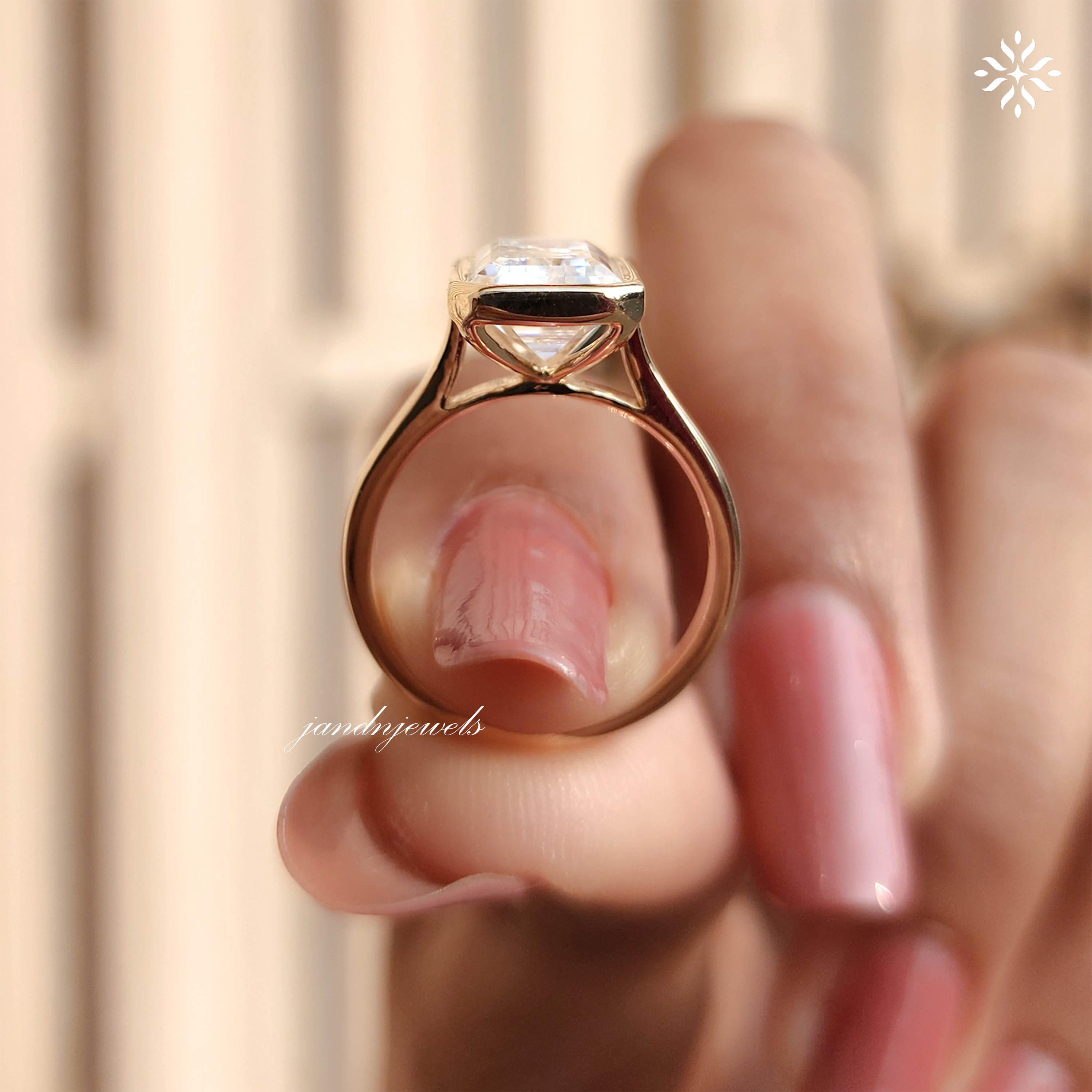 3 Carat Emerald Cut Lab Grown Diamond Engagement Ring | 14K Gold Bezel | IGI Certified