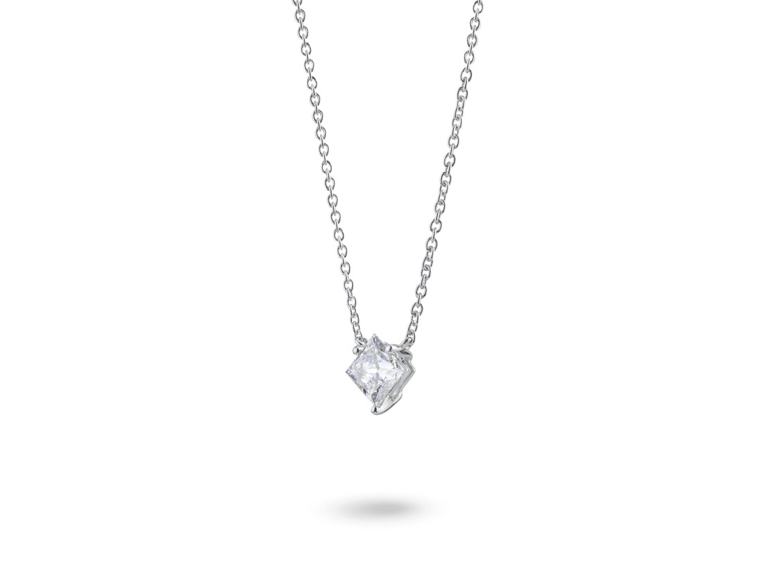 Lab-Grown Diamond 1ct. Princess Cut 14k Gold Pendant | White