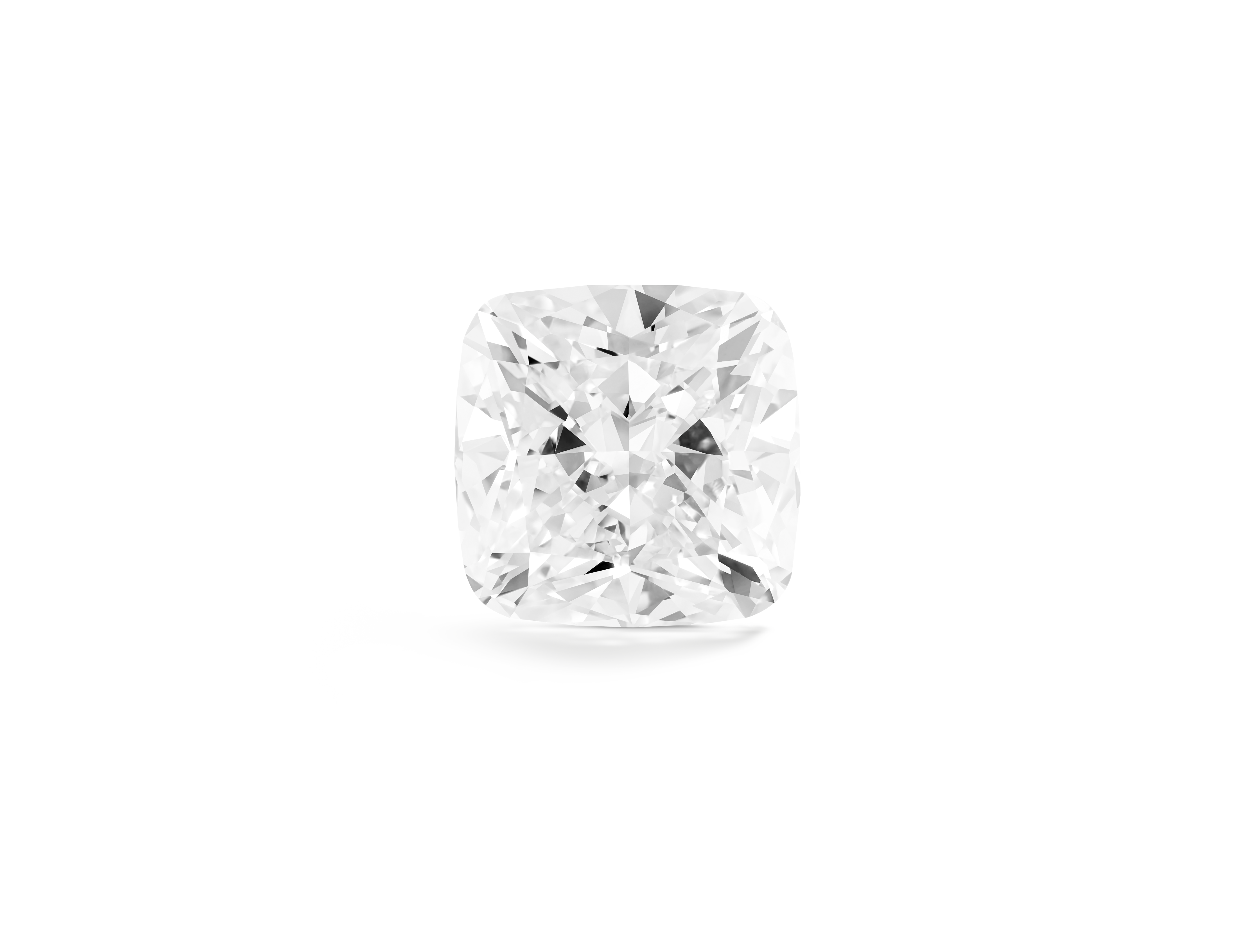 Top view of a Lightbox Finest™ 2.5 carat white cushion cut diamond