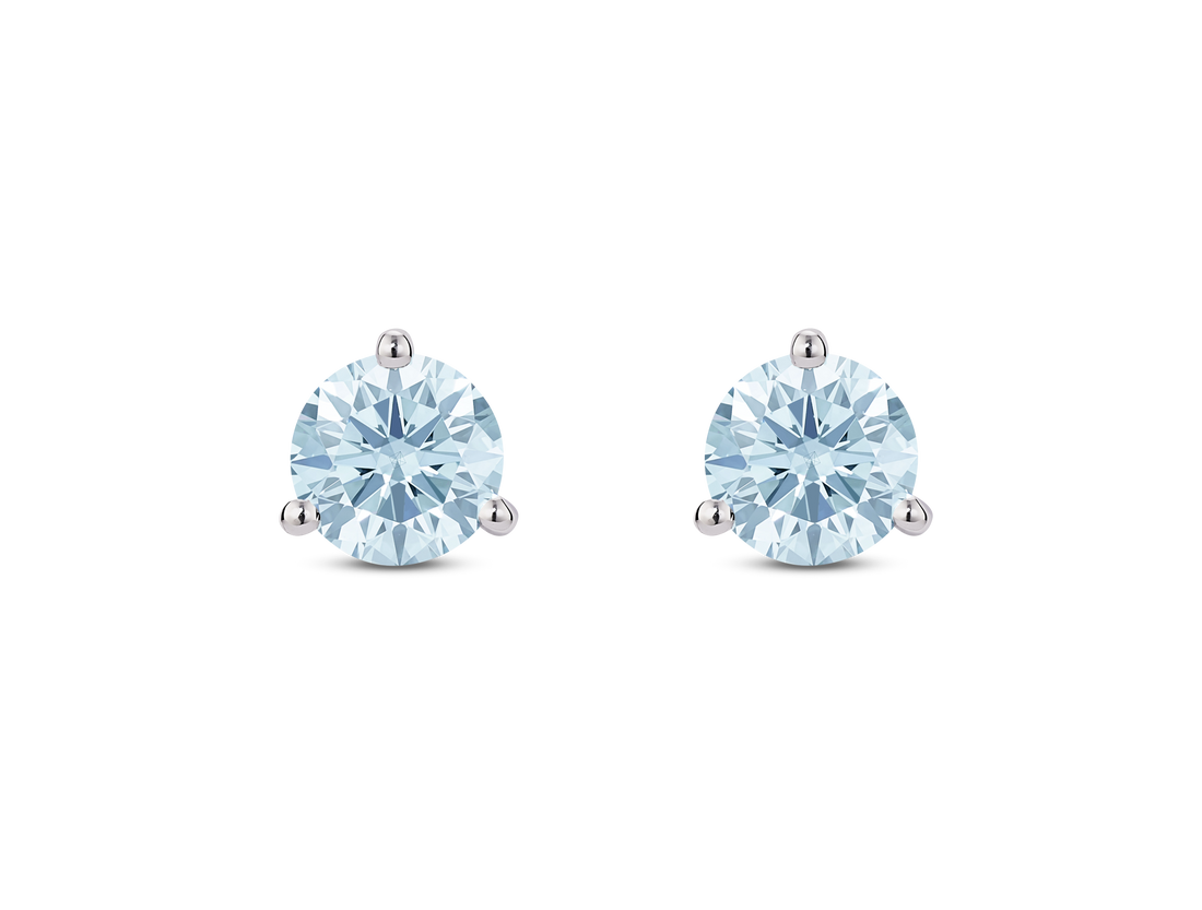 Lab-Grown Diamond 1½ct. tw. Round Brilliant Solitaire 14k Gold Studs | Blue
