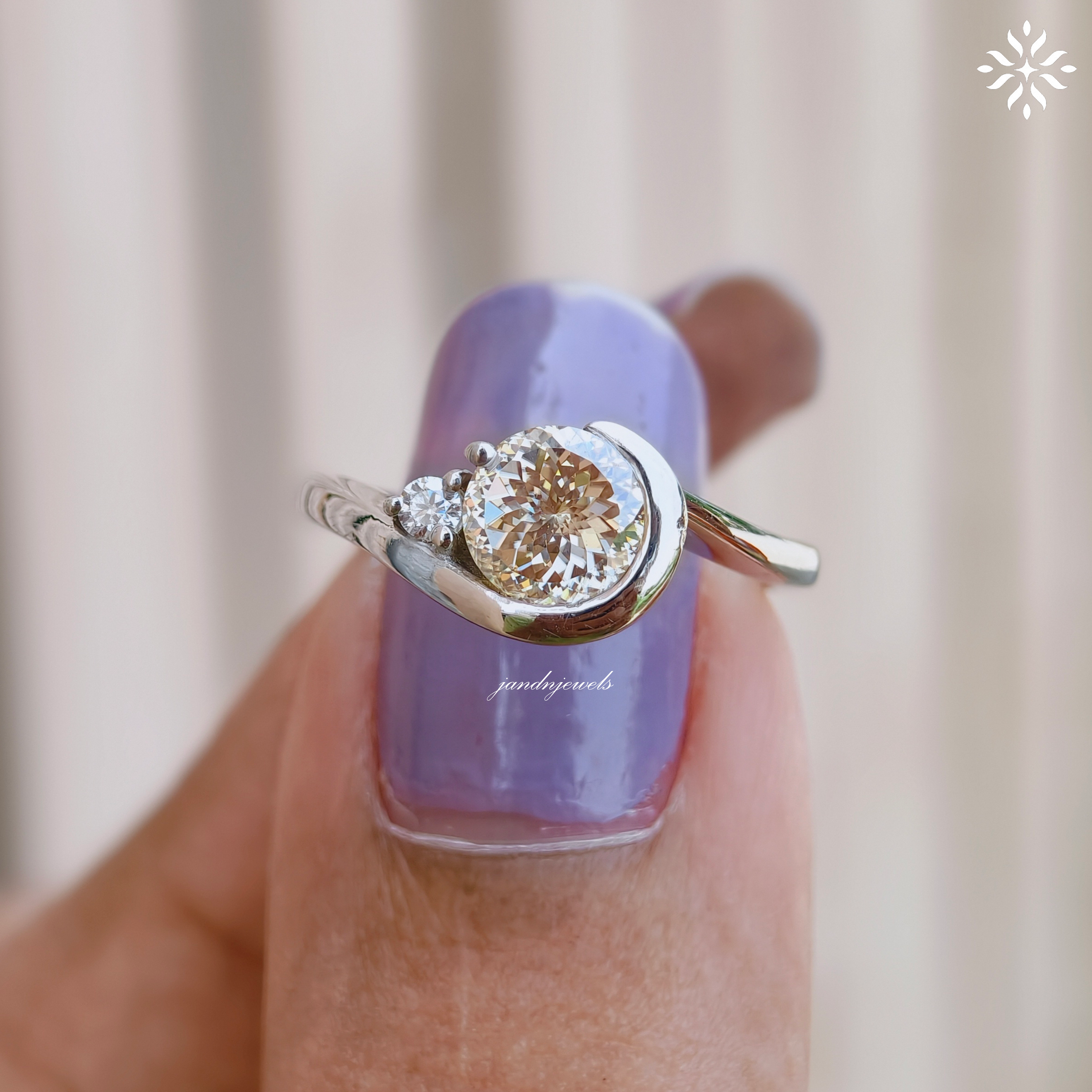 Champagne Portuguese Cut Moissanite Engagement Ring Antique Cut Diamond Ring Two Stone Wedding Ring