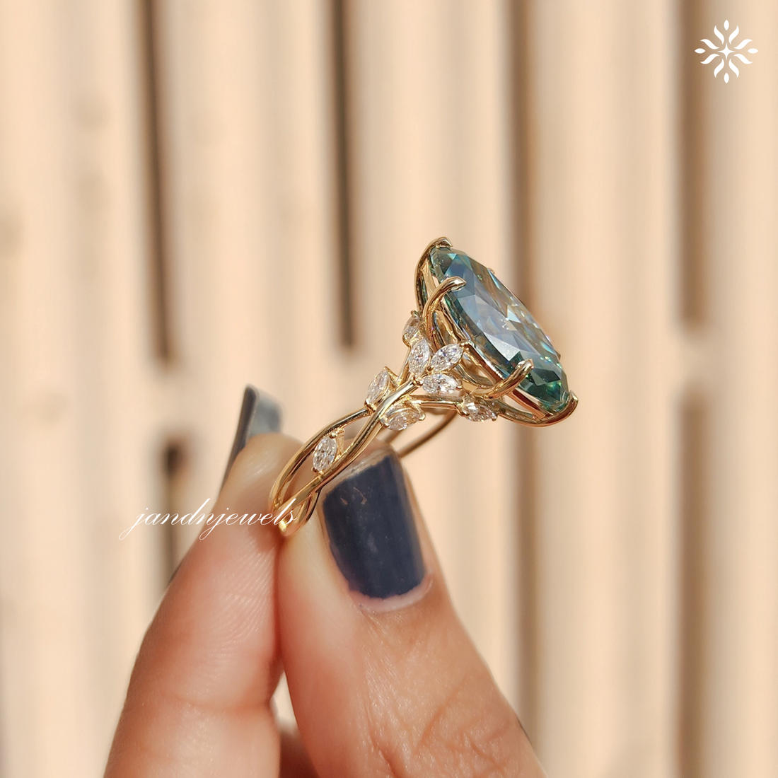 4CT Green Marquise Cut Moissanite Engagement Ring Yellow Gold Floral Vine Ring ArtDeco Ring