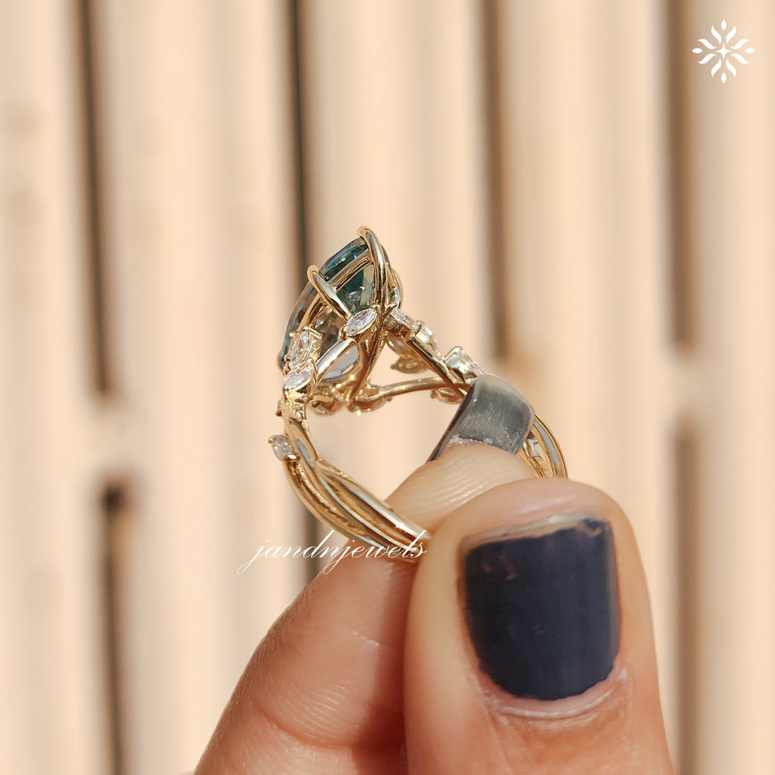 4CT Green Marquise Cut Moissanite Engagement Ring Yellow Gold Floral Vine Ring ArtDeco Ring