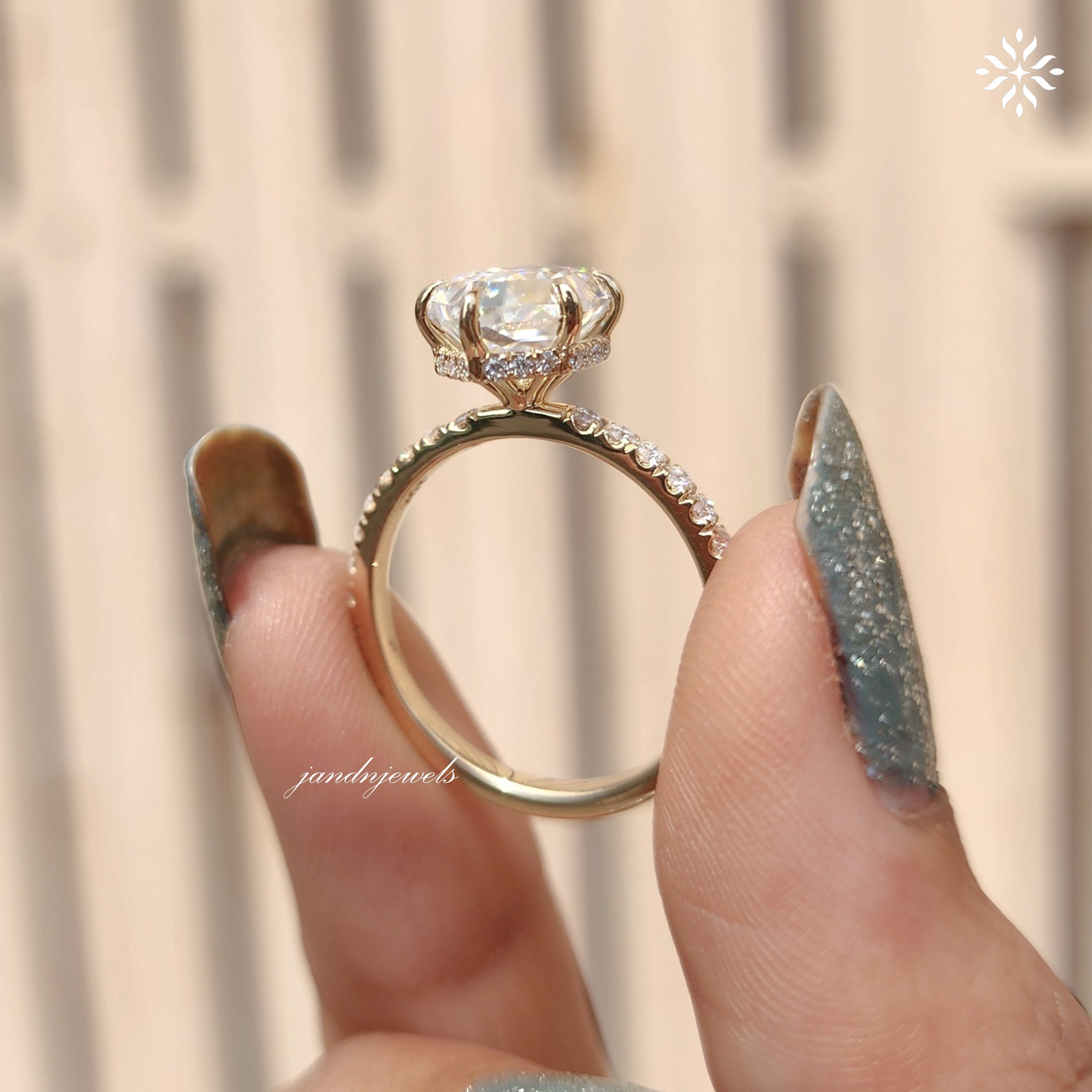 2CT Hexagon Cut Moissanite Engagement Ring Hidden Halo Ring Wedding Ring 14K Gold Ring Thin Pavé Band Modern Geometric Bridal Ring