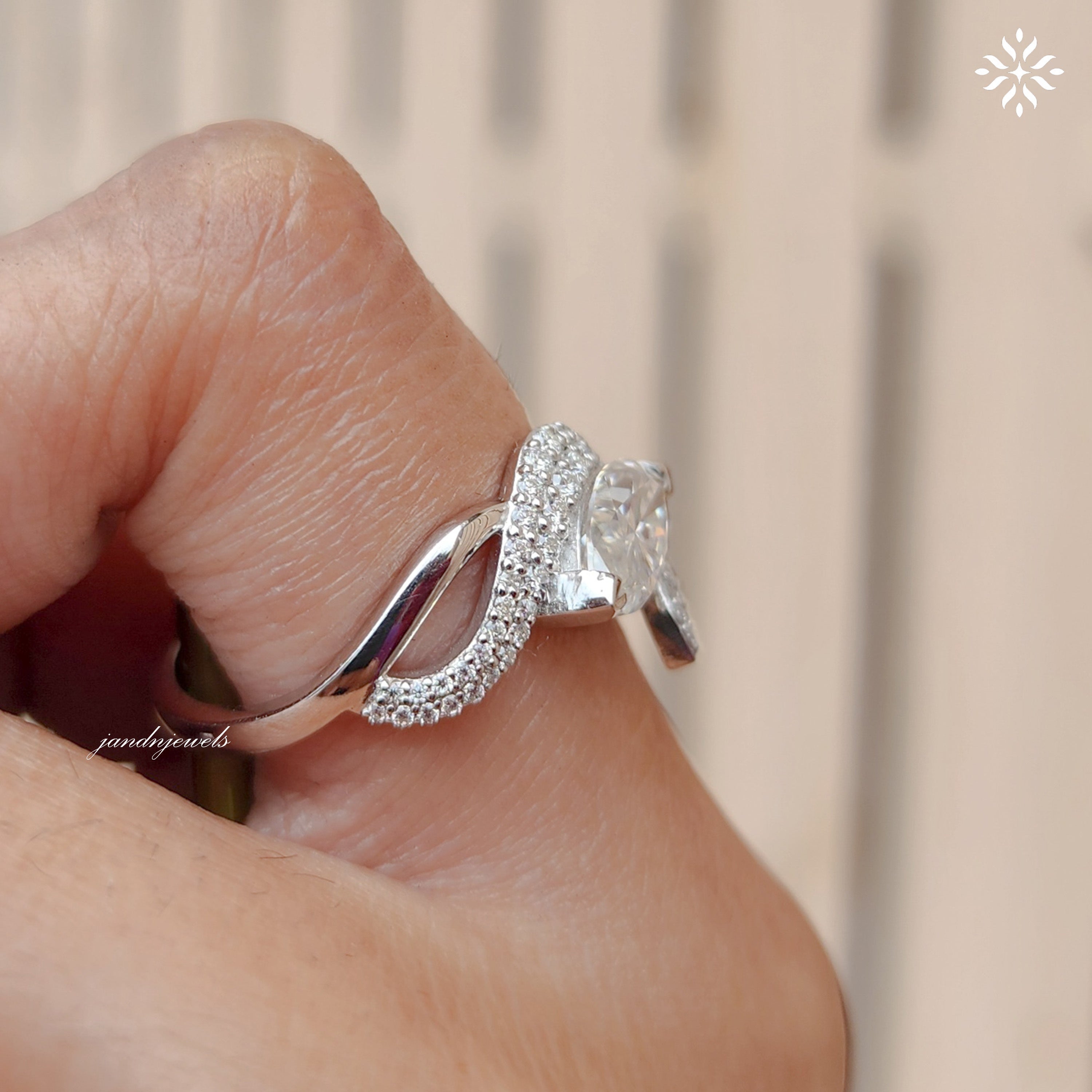 Marquise Moissanite Engagement Ring, Twisted Pave Diamond Band, Unique Swirl Gold Statement Ring