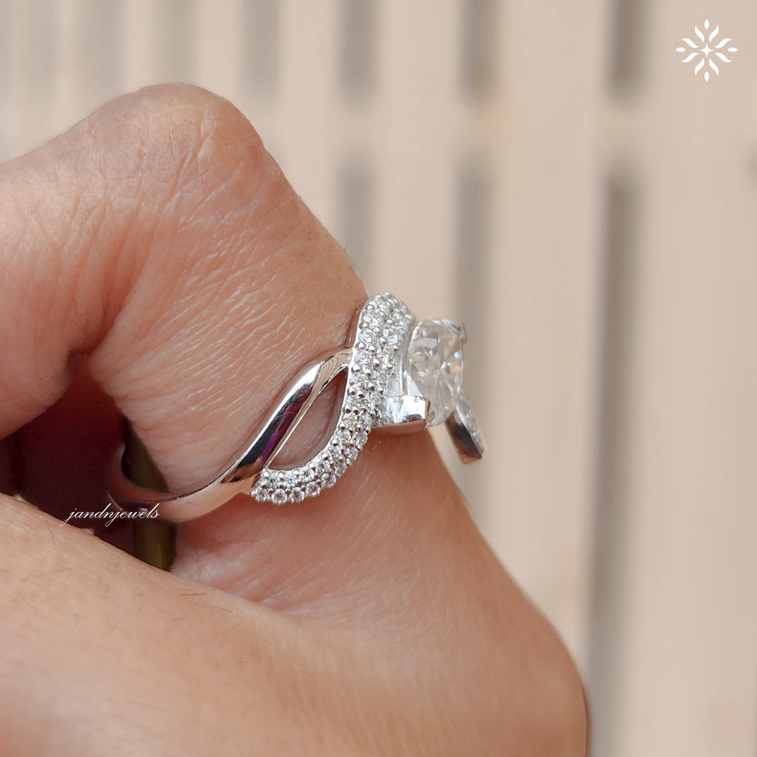 Marquise Moissanite Engagement Ring, Twisted Pave Diamond Band, Unique Swirl Gold Statement Ring