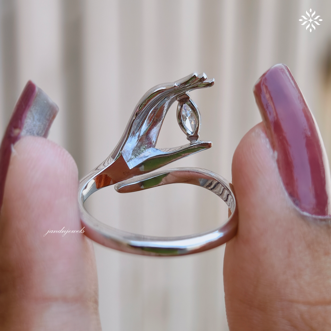 Sculptural Hand Style Marquise Moissanite Ring, Open Wrap Gold Ring, Modern Artistic Statement Ring