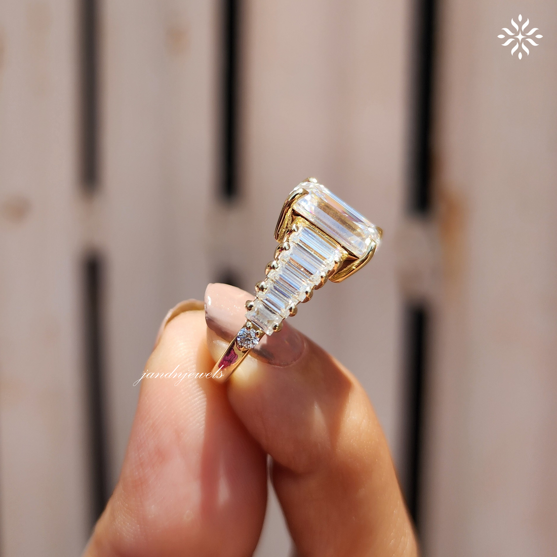3CT Emerald Cut Moissanite Engagement Ring Baguette Eternity Band Luxury Bridal Ring Anniversary Gift for Her