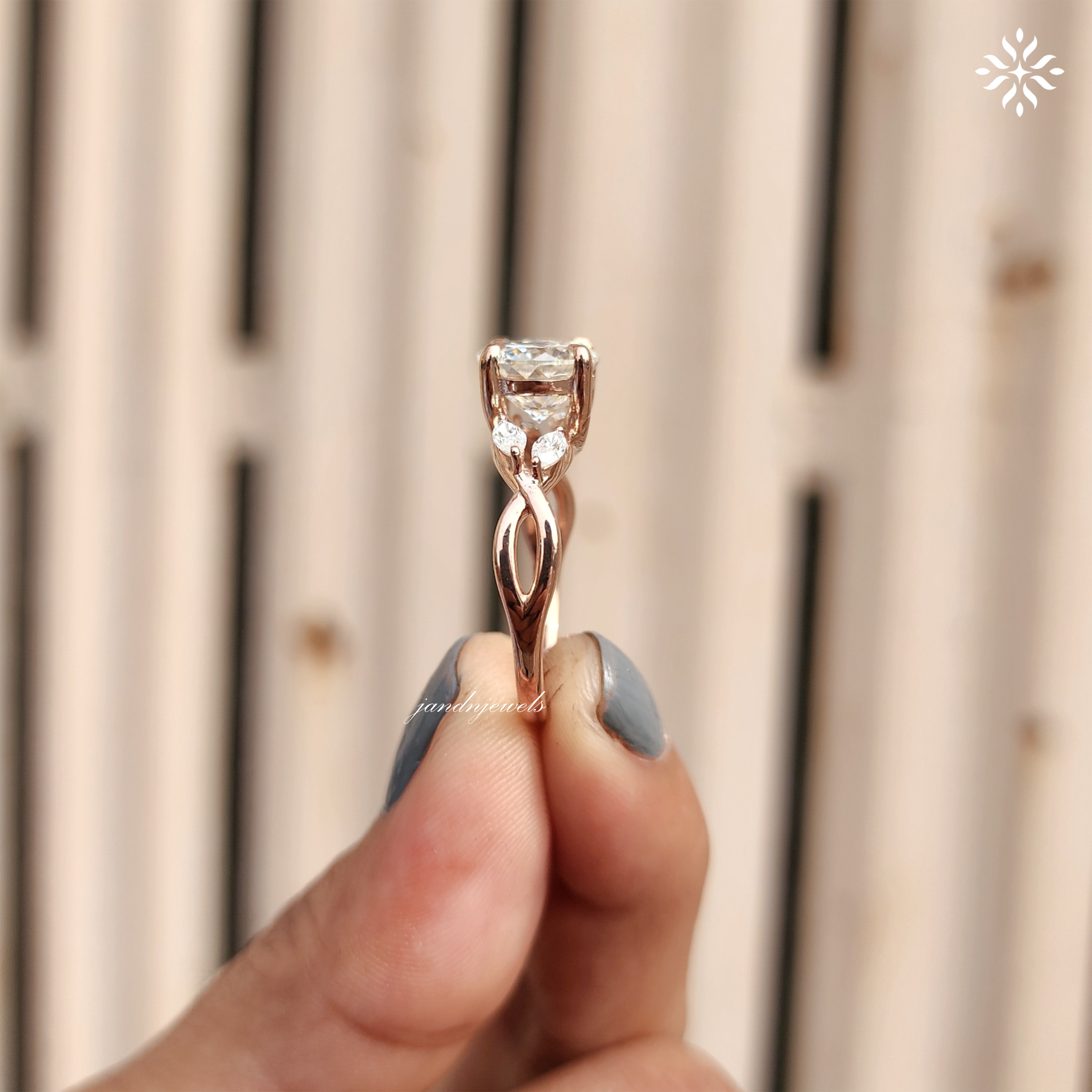 Twisted Shank Portuguese Cut Moissanite Diamond Ring Infinity Style 14K Solid Gold Ring Pear Accent Bridal Ring Promise Anniversary Gift
