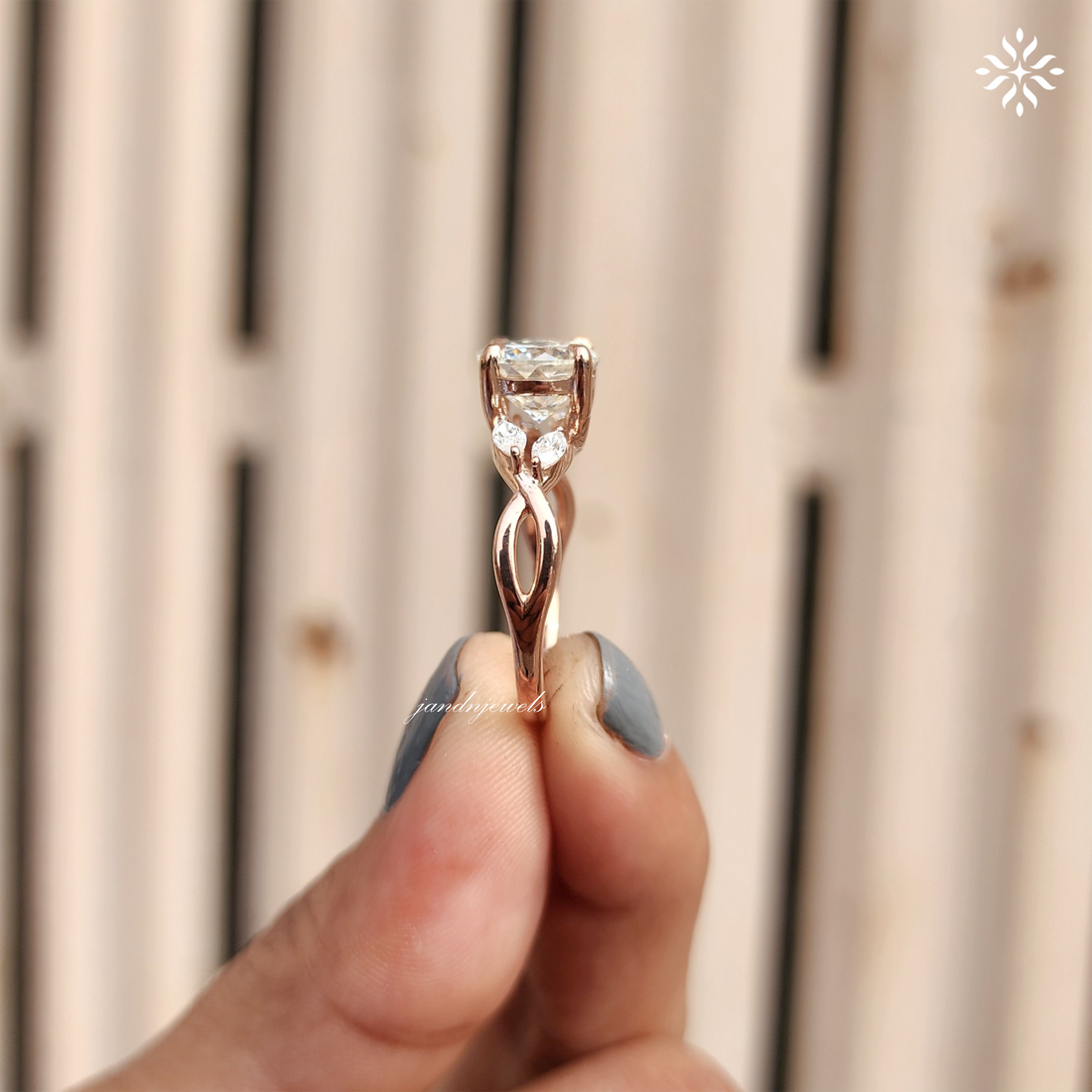 Twisted Shank Portuguese Cut Moissanite Diamond Ring Infinity Style 14K Solid Gold Ring Pear Accent Bridal Ring Promise Anniversary Gift