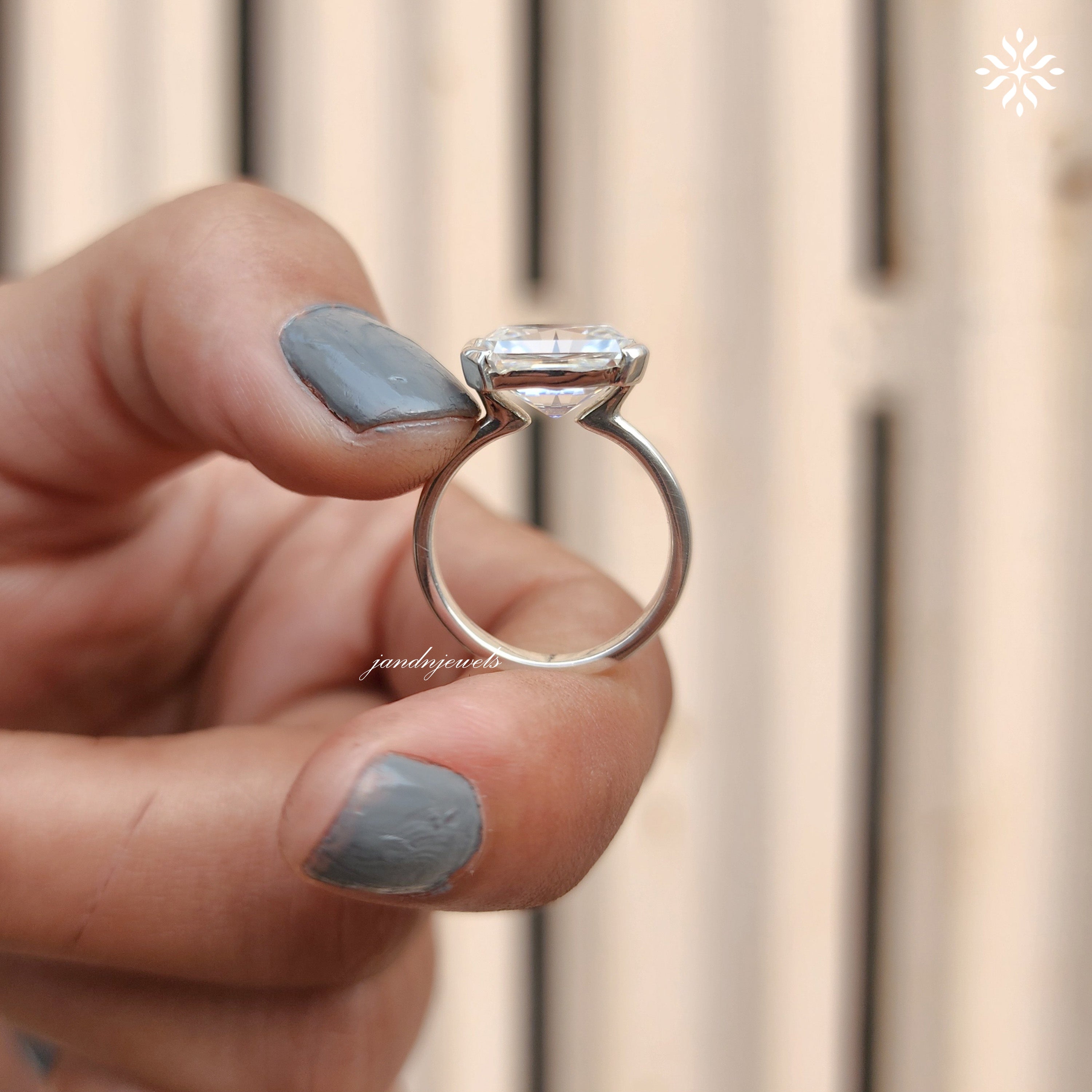 Half Bezel Set Radiant Cut Moissanite Engagement Ring East West Radiant Diamond Wedding Gift Handmade Ring Open Shank Custom Bridal Ring