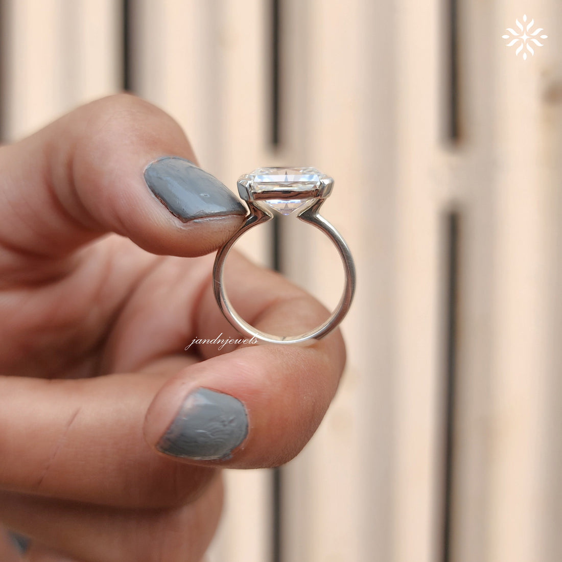 Half Bezel Set Radiant Cut Moissanite Engagement Ring East West Radiant Diamond Wedding Gift Handmade Ring Open Shank Custom Bridal Ring