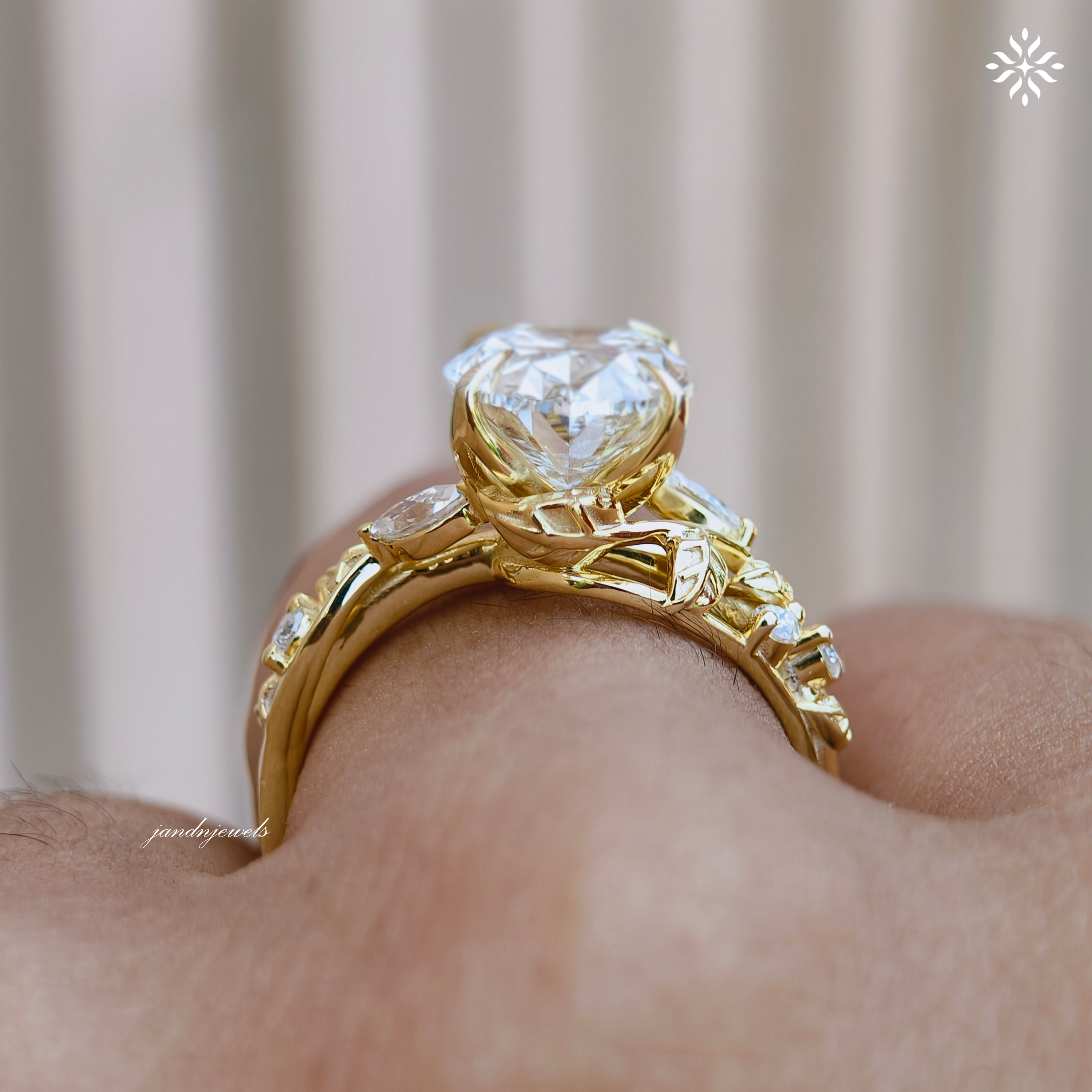 Botanical Oval Cut Lab Grown Diamond Engagement Ring Nature Inspired Floral Ring Vine Leaf Wedding Ring 14K Solid Yellow Gold Ring for Her