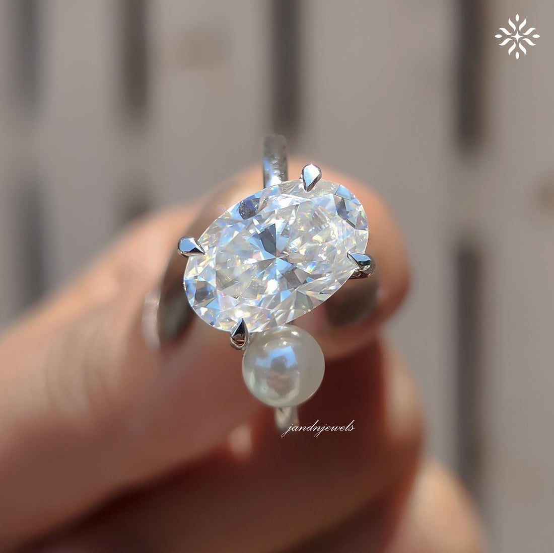 Oval Moissanite & Pearl Two Stone Ring, Toi Et Moi Design