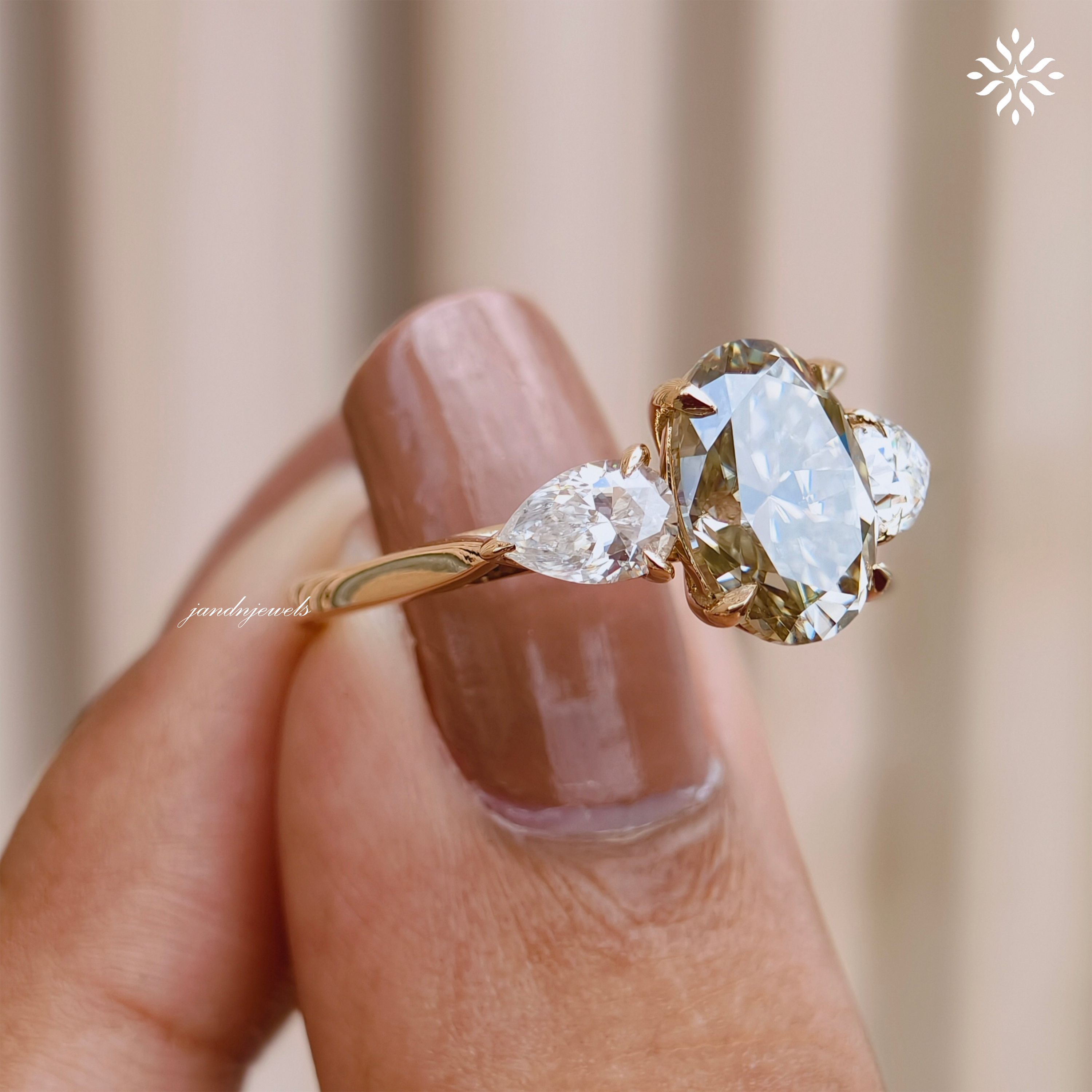 2CT Canary Yellow Oval Cut Moissanite Three Stone Wedding Ring Pear Cut Side Stone Trilogy Ring Luxurious 14K Gold Anniversary Gift for Wife