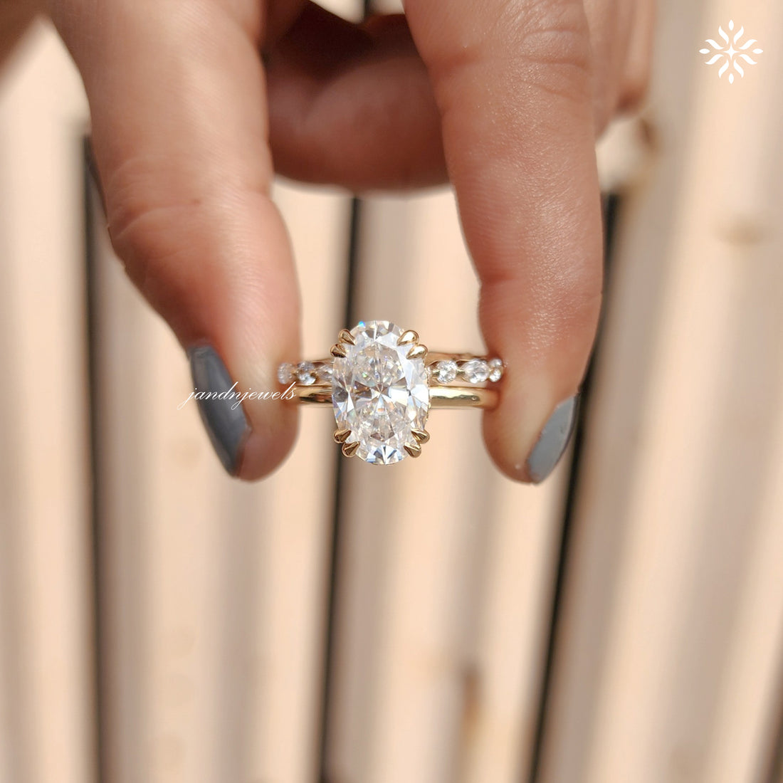 3CT Oval Cut Moissanite Engagement Ring Set Hidden Halo Dabble Prong Ring 14K Solid Gold Bridal Ring Set Personalized Name Initial Ring