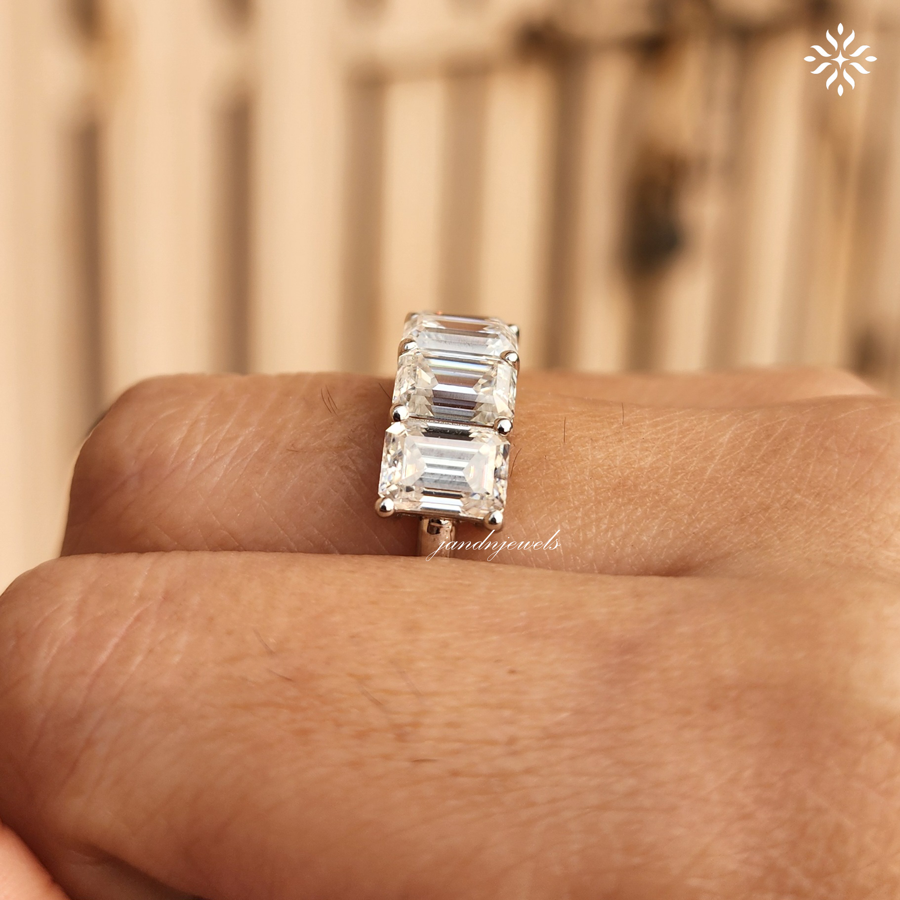 5 Stone Emerald Cut Moissanite Ring, Emerald Cut Solitaire Band, 5 Stone Emerald Cut Half Eternity Band, Promise Stackable Eternity Ring