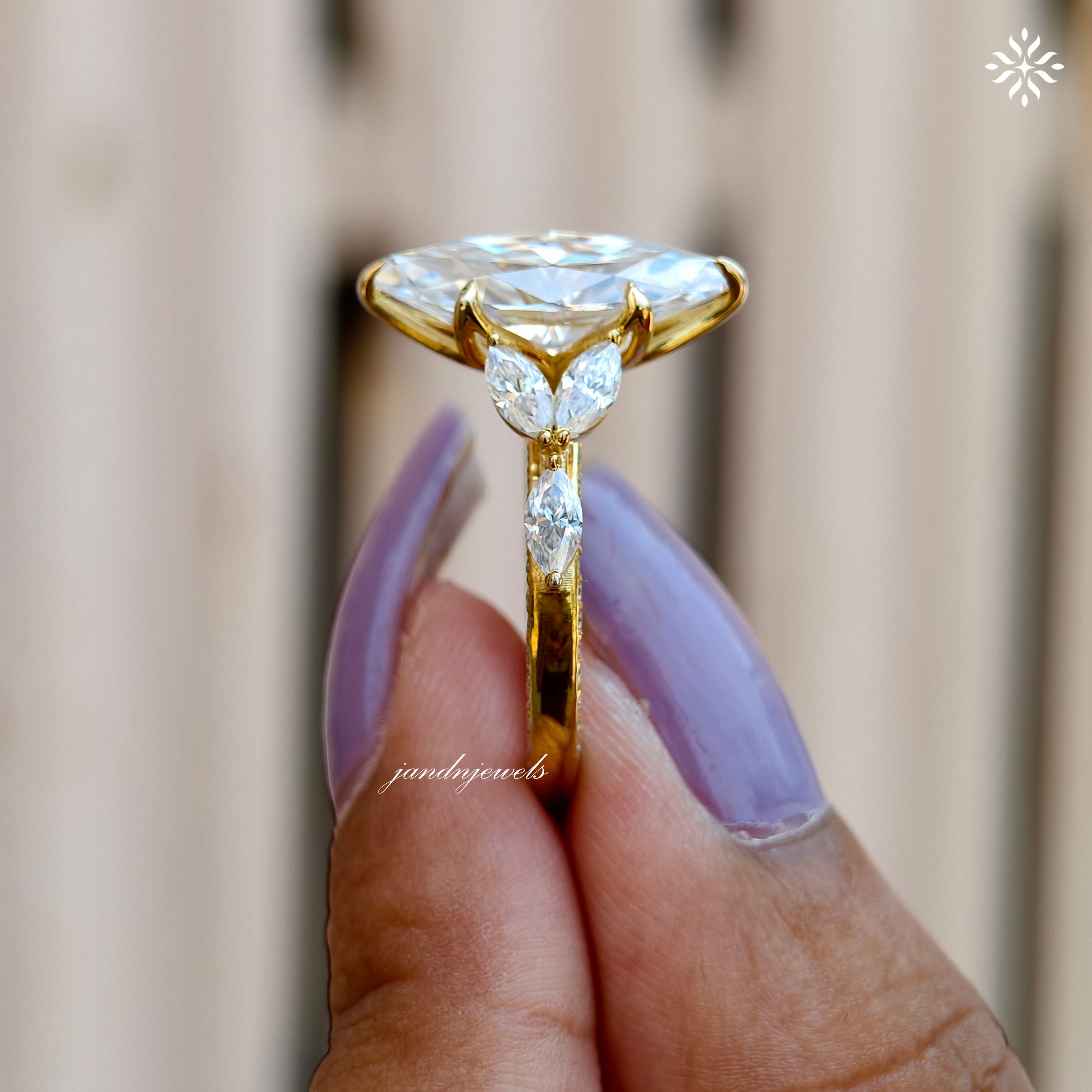 4CT Marquise Cut Moissanite Engagement Ring Cluster Marquise Side Stone Ring Classic Floral Basket Setting Wedding Ring Micro Pavé Band