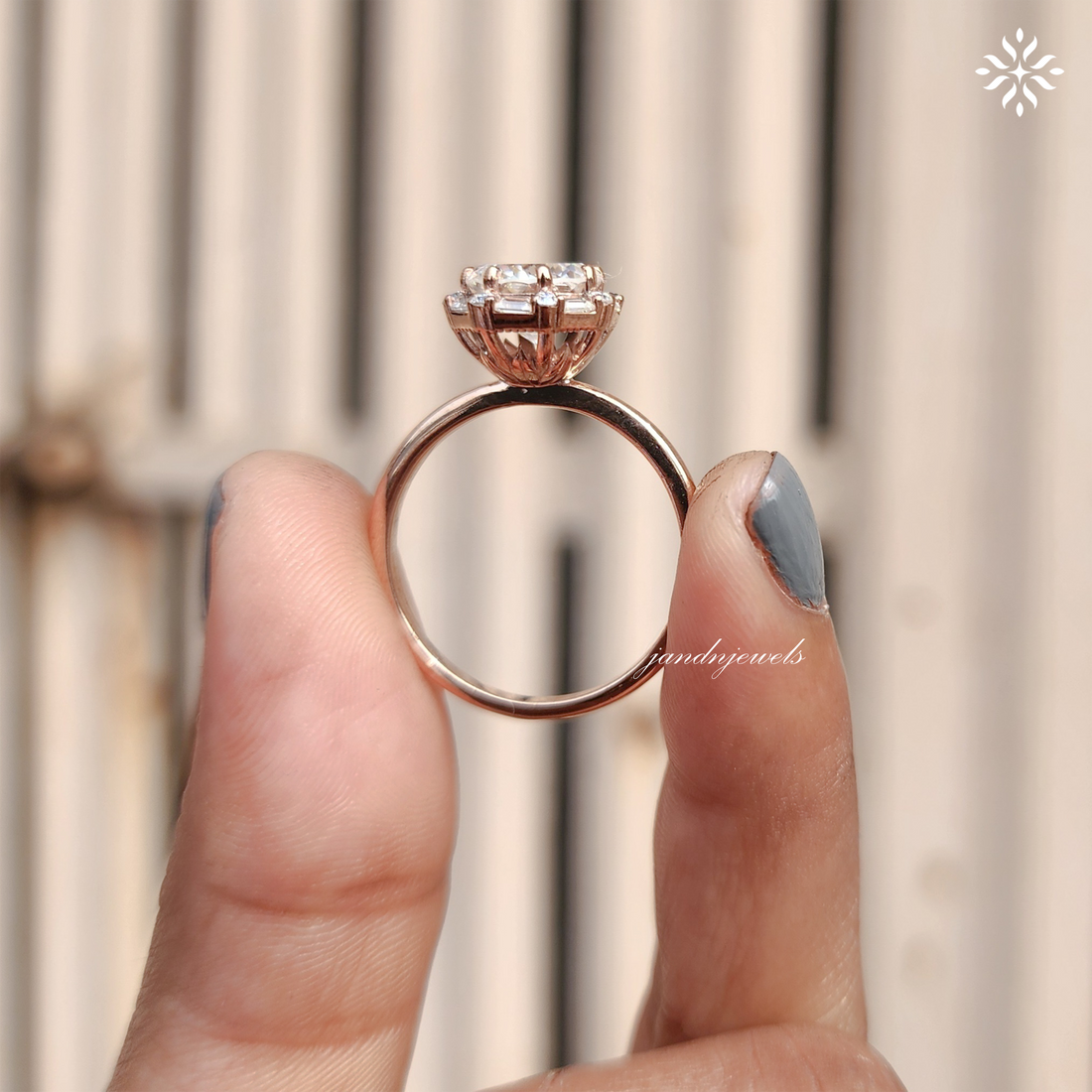 Unique Portuguese Cut Moissanite Engagement Ring Luxe Baguette & Round Halo Diamond Ring 14K Solid Gold Solitaire Ring