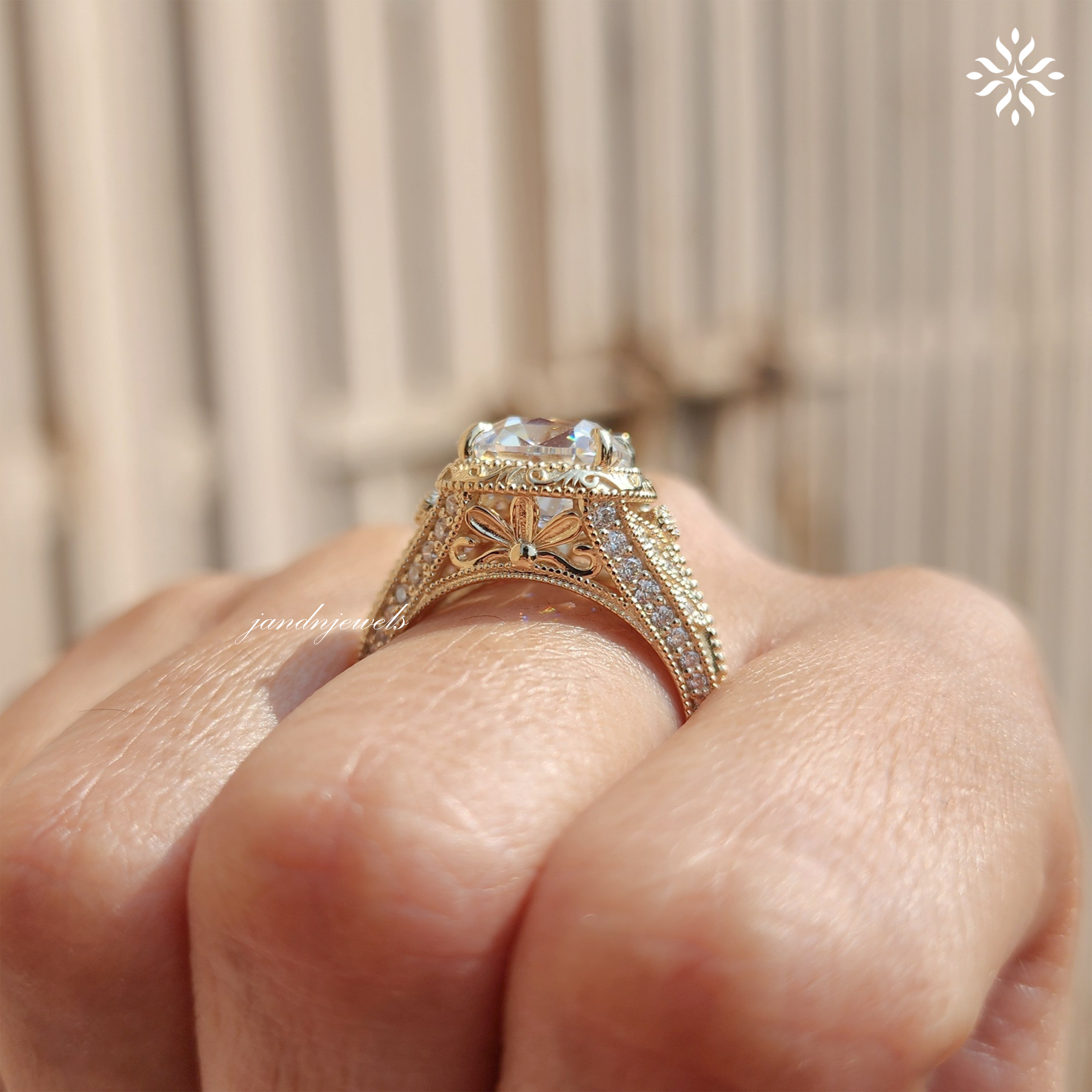 Art Deco Old Mine Cushion Cut Moissanite Engagement Ring Handcrafted Engraved Milgrain Ring 14K Solid Gold Vintage Ring, Taylor Swift Ring