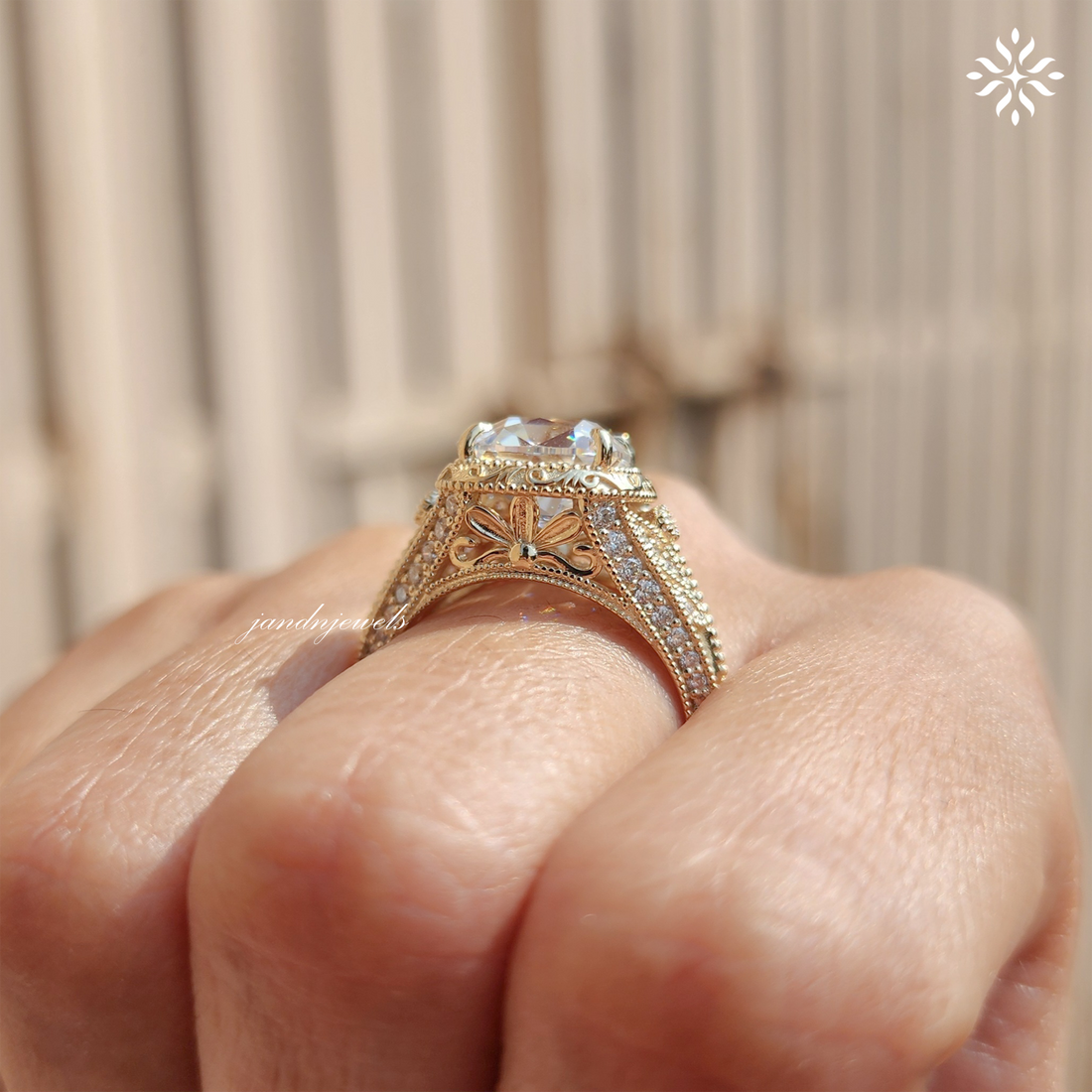 Art Deco Old Mine Cushion Cut Moissanite Engagement Ring Handcrafted Engraved Milgrain Ring 14K Solid Gold Vintage Ring, Taylor Swift Ring