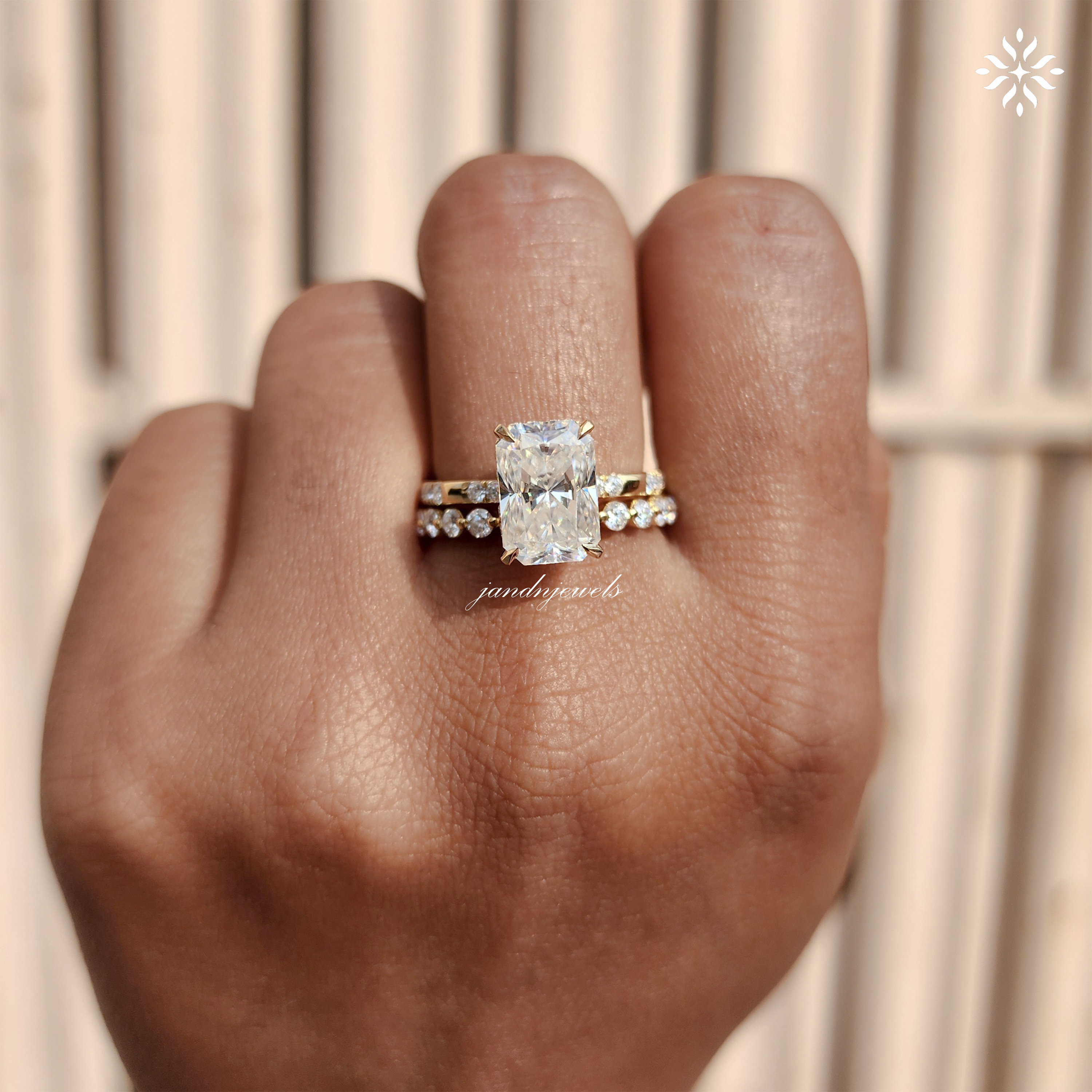 3CT Radiant Cut Moissanite Engagement Bridal Ring Set Hidden Halo Solid Gold Diamond Wedding Ring Promise Ring Set Anniversary Gift for Her