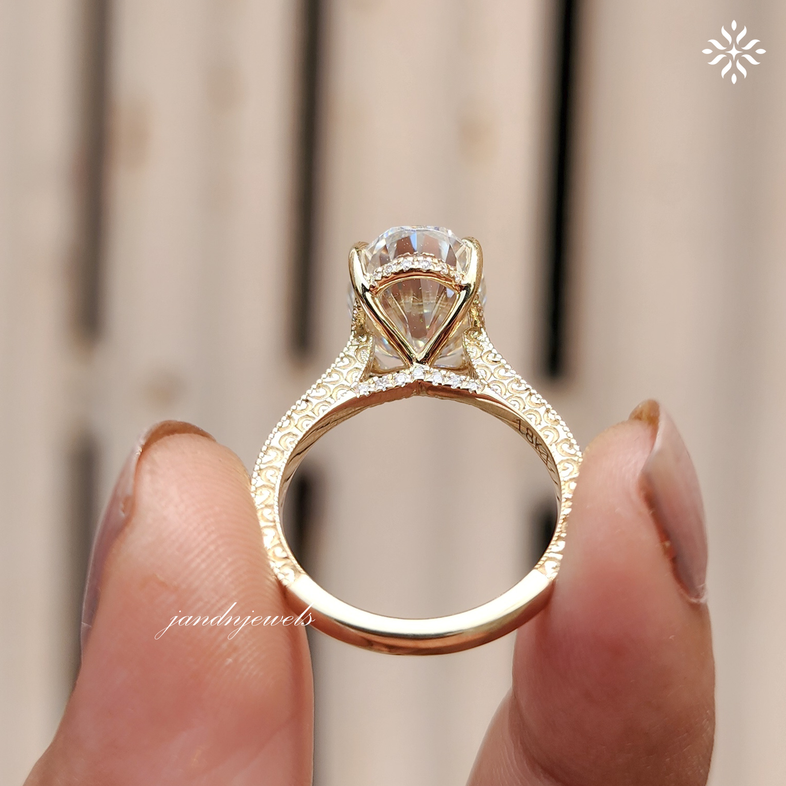 Art Deco Engraved Oval Moissanite Engagement Ring 14K Gold Ring Hidden Halo Oval Solitaire Ring Unique Wedding Ring Promise Anniversary Ring