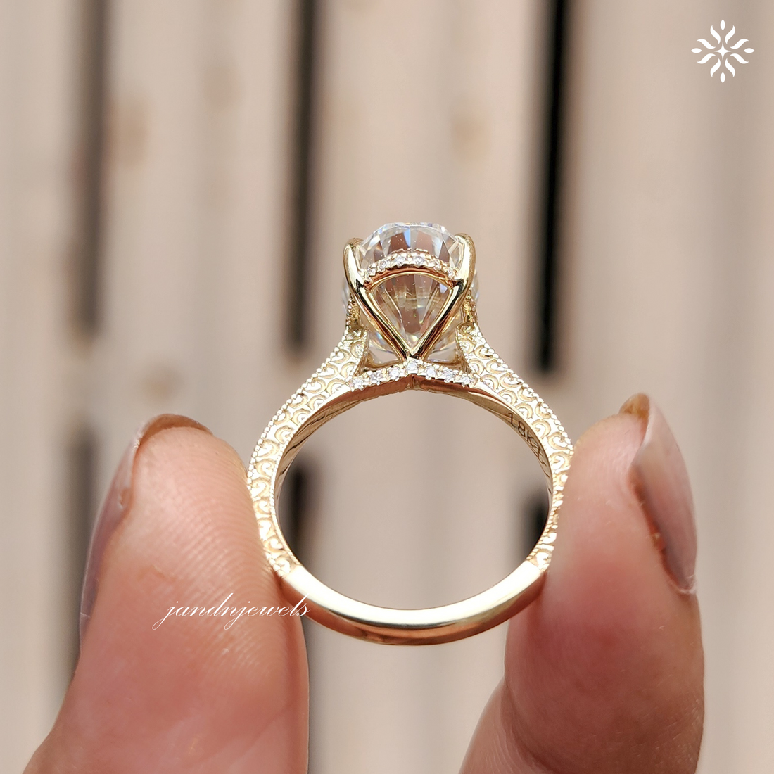 Art Deco Engraved Oval Moissanite Engagement Ring 14K Gold Ring Hidden Halo Oval Solitaire Ring Unique Wedding Ring Promise Anniversary Ring