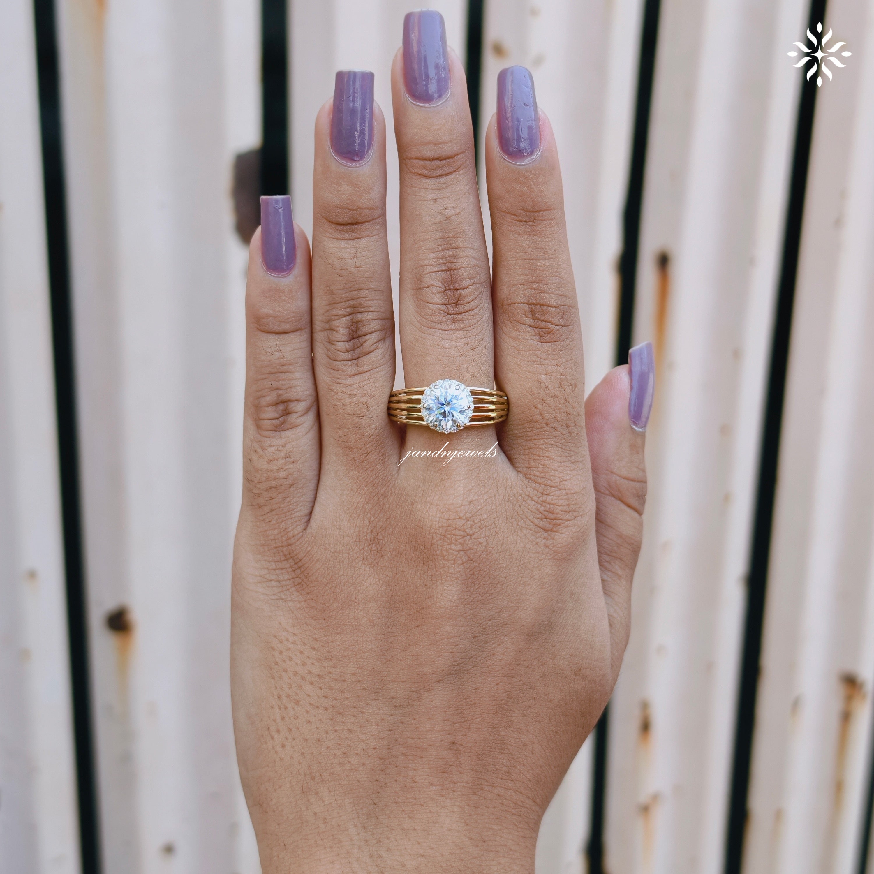 Brilliant Round Moissanite Engagement Ring Open Split Shank Gold Ring Halo Antique Style Ring Antique Style Bridal Ring