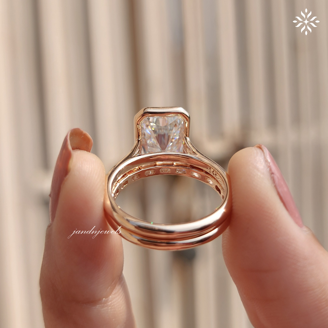 3.5CT Radiant Cut Moissanite Engagement Ring Set Bezel Set Ring 14K Rose Gold Ring Wedding Ring Set Anniversary Ring