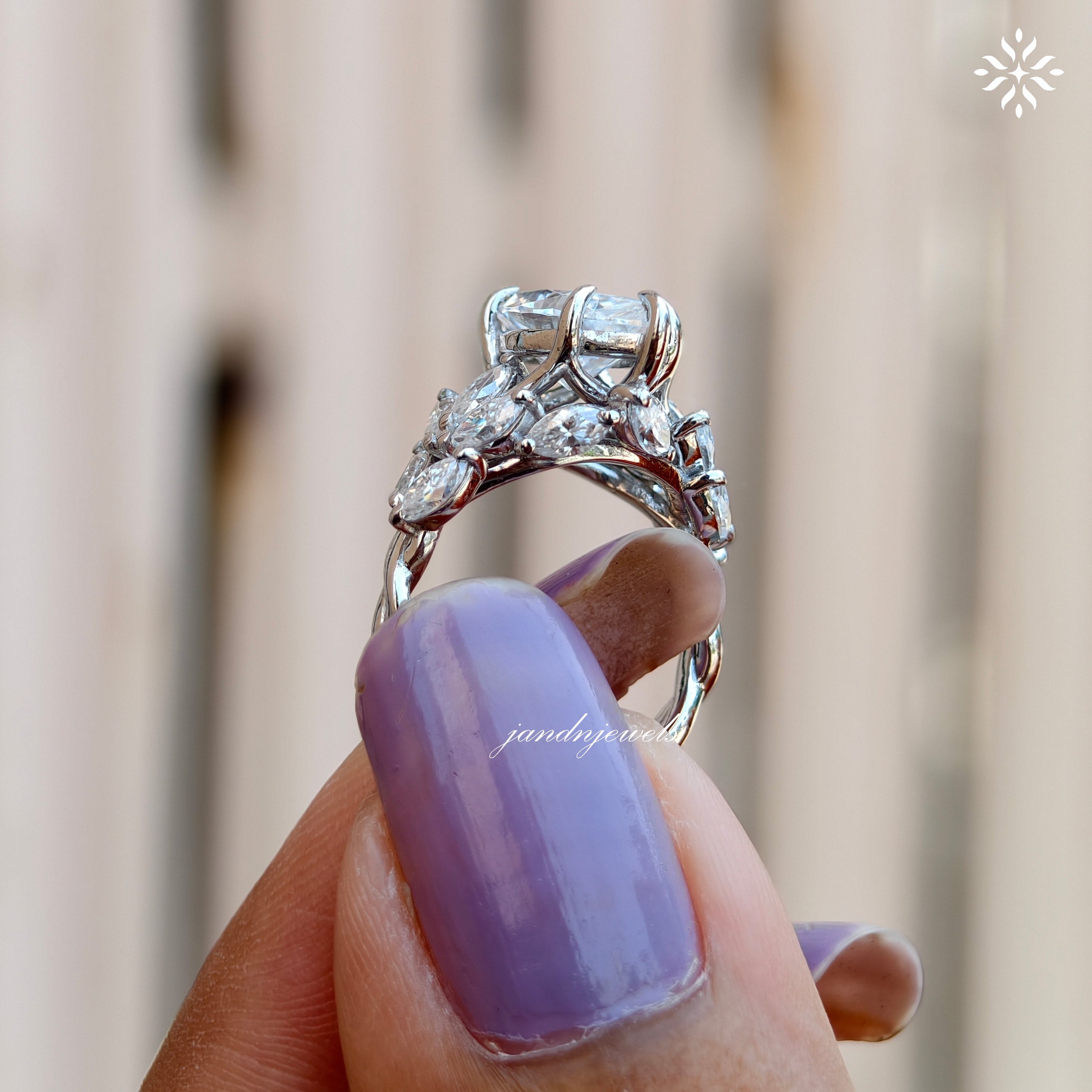 Floral Marquise Cut Moissanite Engagement Ring 14K Solid Gold nature Inspired Ring Artdeco Ring Promise Ring for Her
