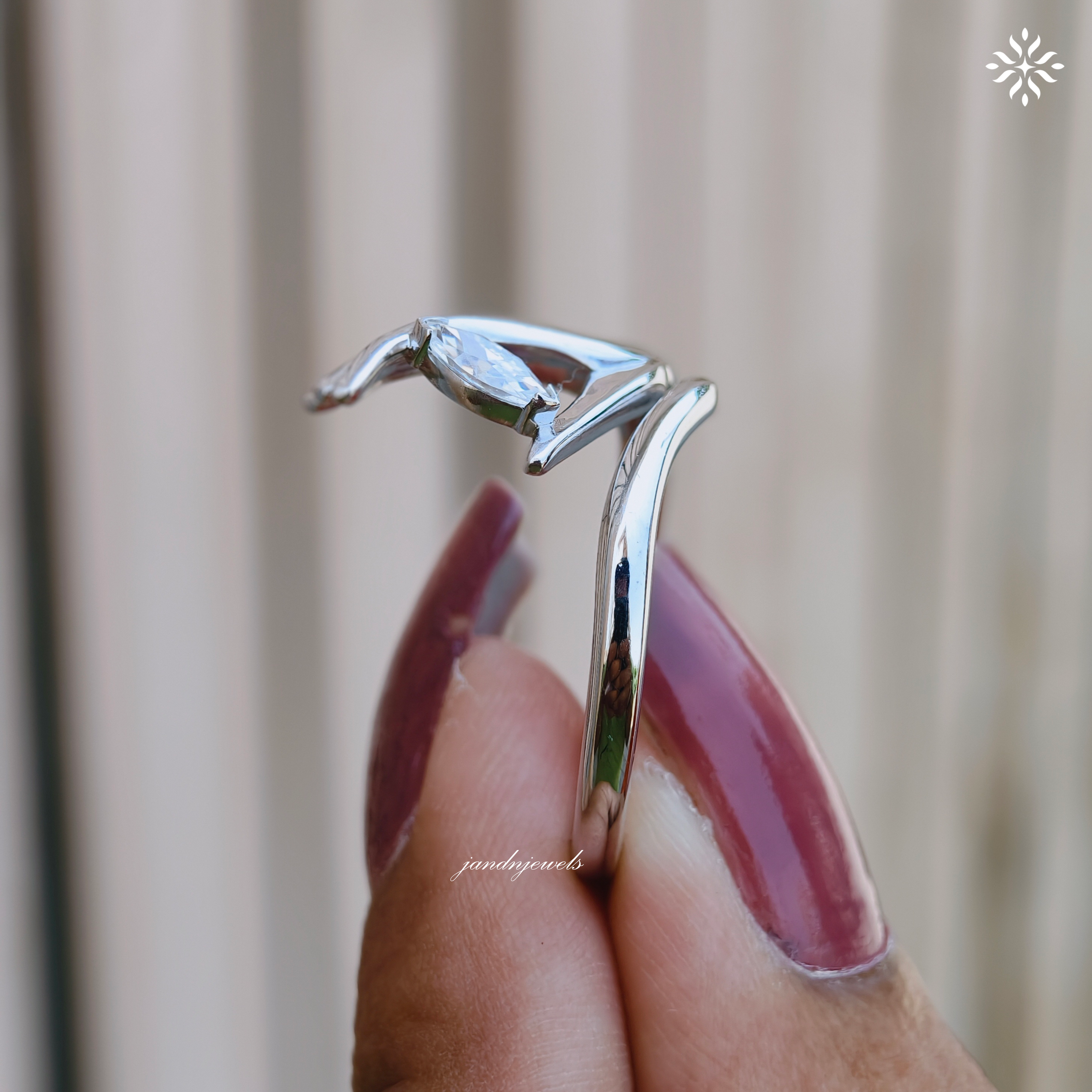 Sculptural Hand Style Marquise Moissanite Ring, Open Wrap Gold Ring, Modern Artistic Statement Ring