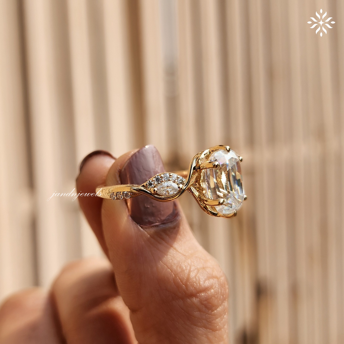 Old Mine Cushion Cut Moissanite Engagement Ring Nature Inspired Leaf Design Ring 14K Solid Gold Ring Floral Art Deco Ring Wedding Ring