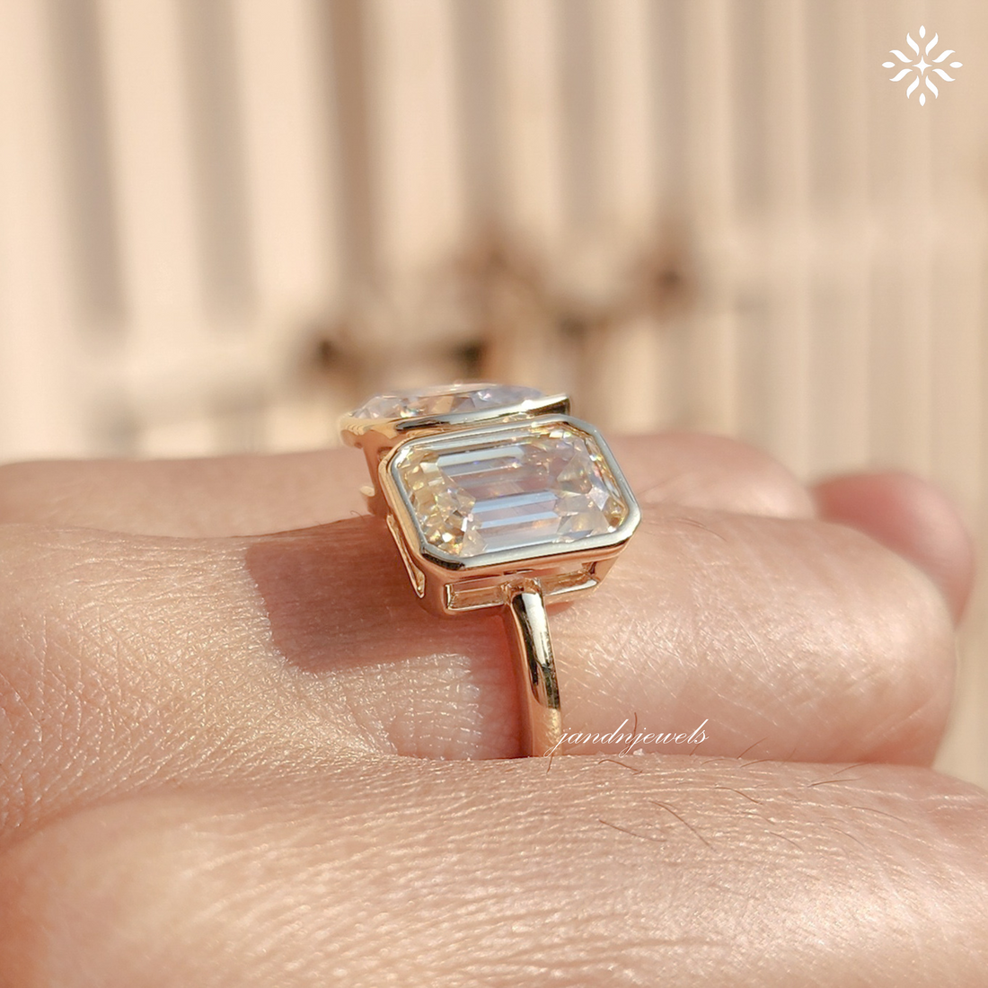 Toi et Moi Pear Shaped & Emerald Cut Moissanite Ring Two Stone Gold Engagement Ring Unique Bridal Ring