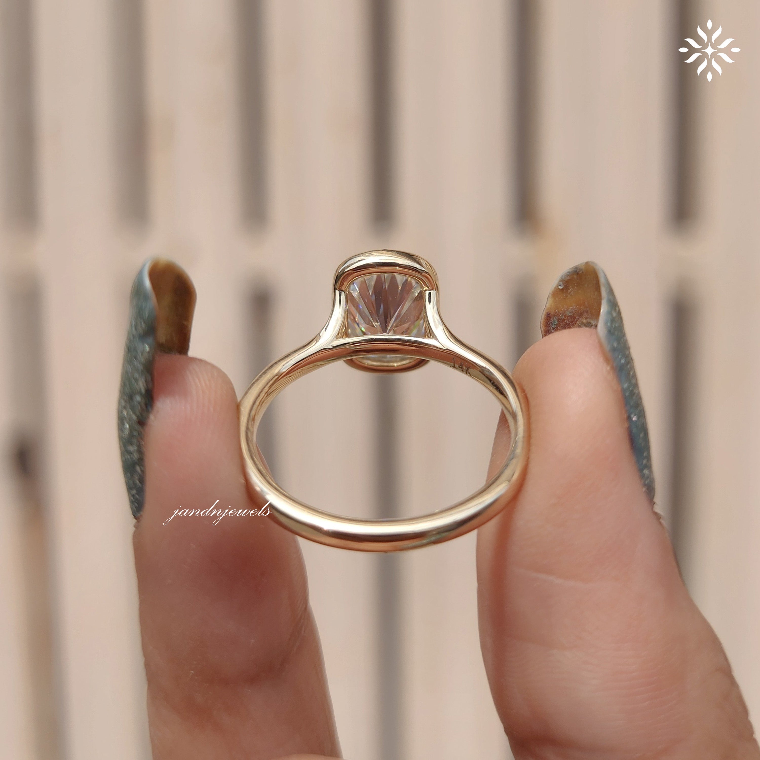 2CT Elongated Cushion Cut Engagement Ring Bezel Set Unique Split Shank And Cathedral Setting Ring 14K Solid Gold Ring
