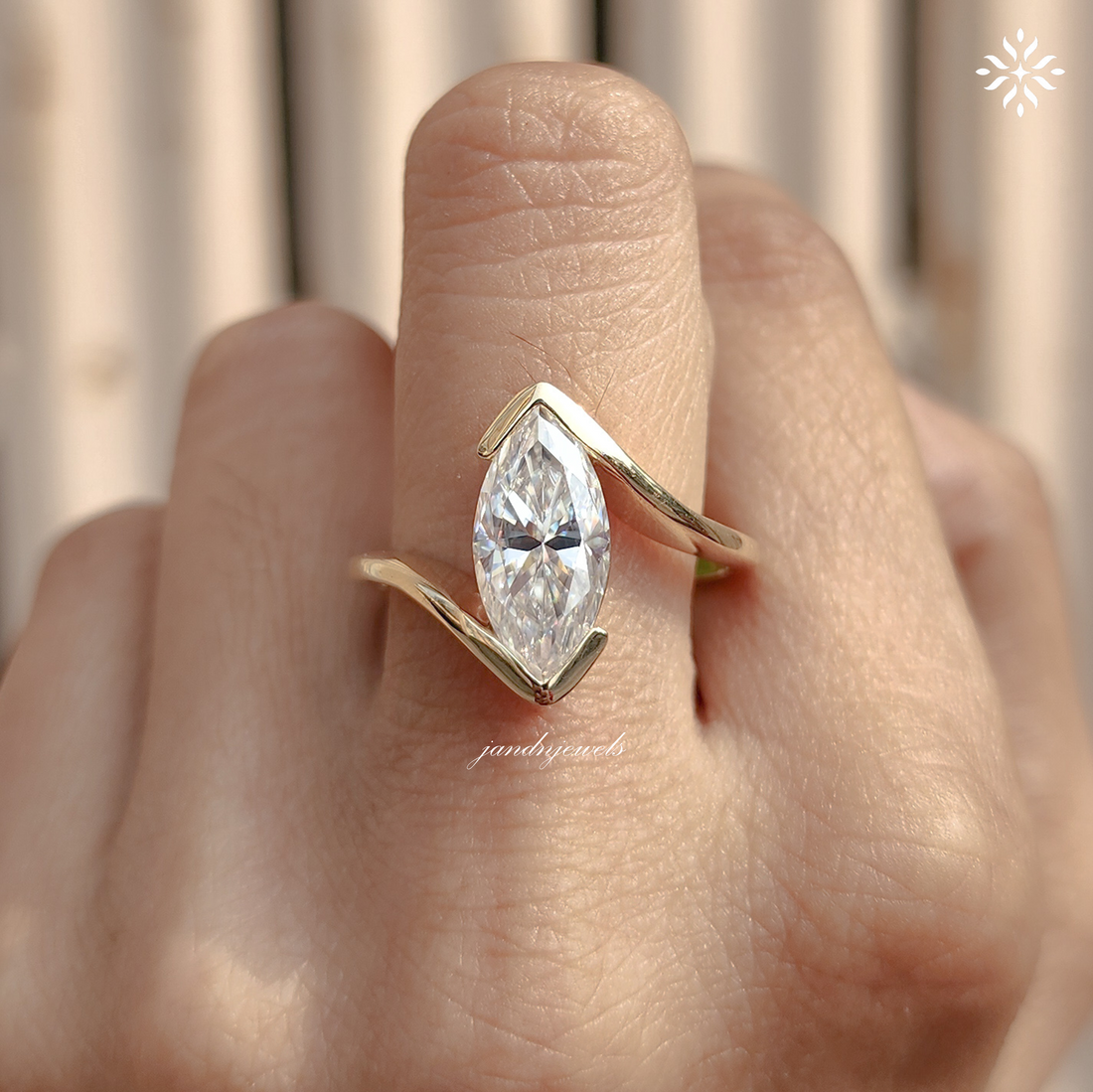 Marquise Moissanite Wrap Ring, Curved Pave Gold Band, Elegant Unique Engagement Ring for Women