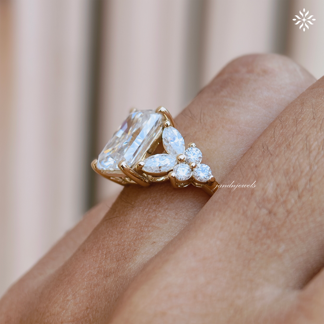 3 Carat Radiant Cut Moissanite Cluster Engagement Ring 14K Solid Gold Ring Floral Cluster Marquise Ring Unique Wedding Ring for Women